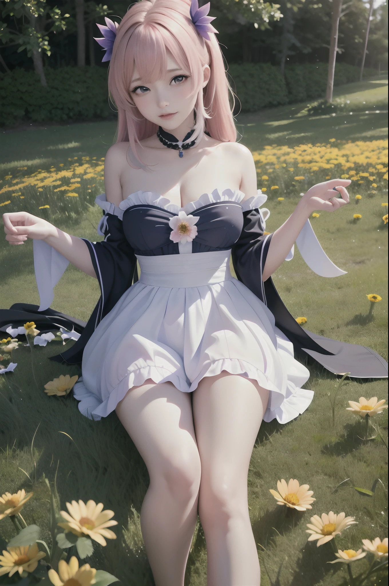 ultra high res, (photorealistic:1.4), raw photo,16K, (solo,1girl,loli:1.2), Flower field, flower, butterfly, kokomidef, kokomirnd,