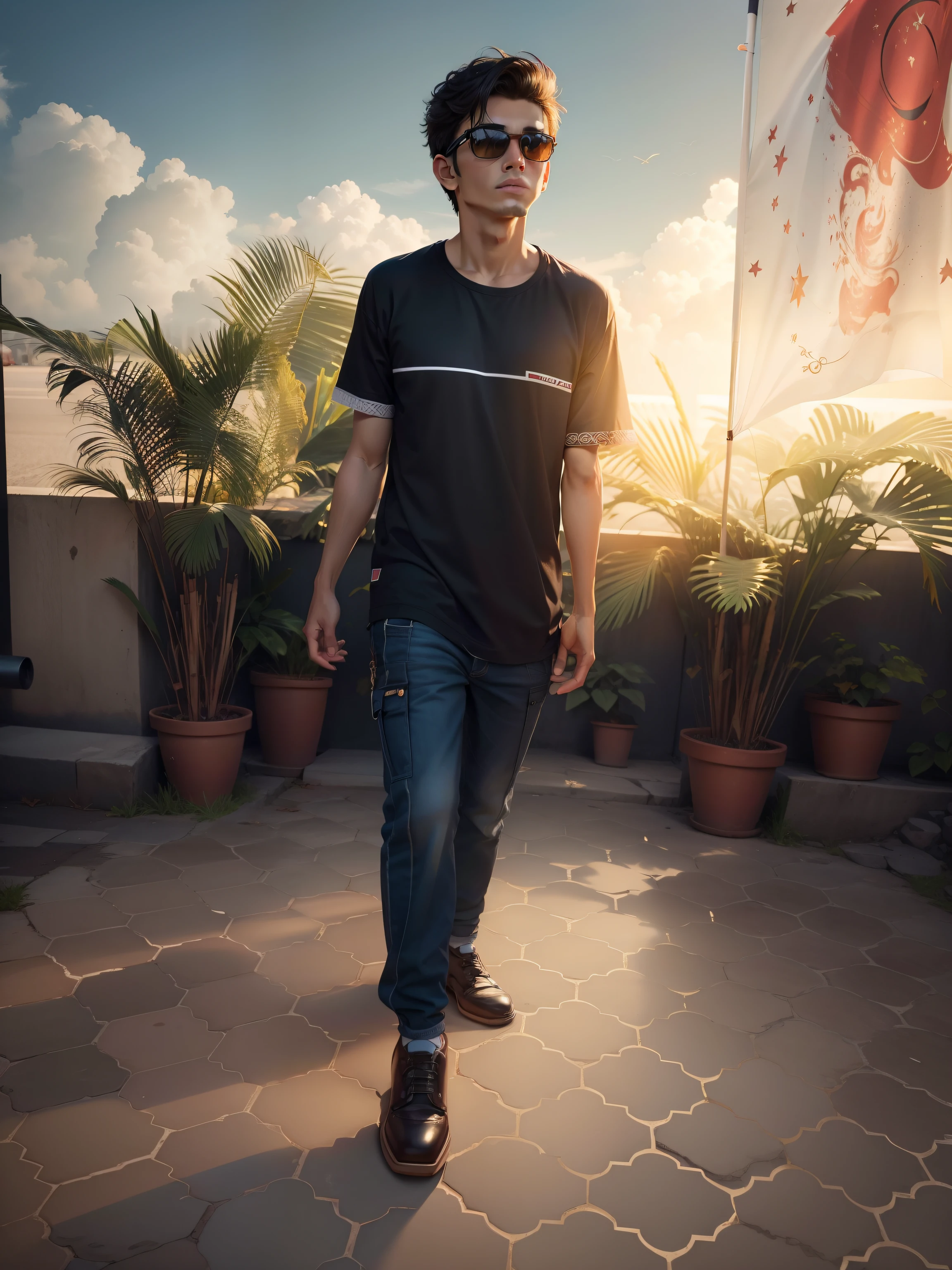 change background handsome boy face 9k with flag