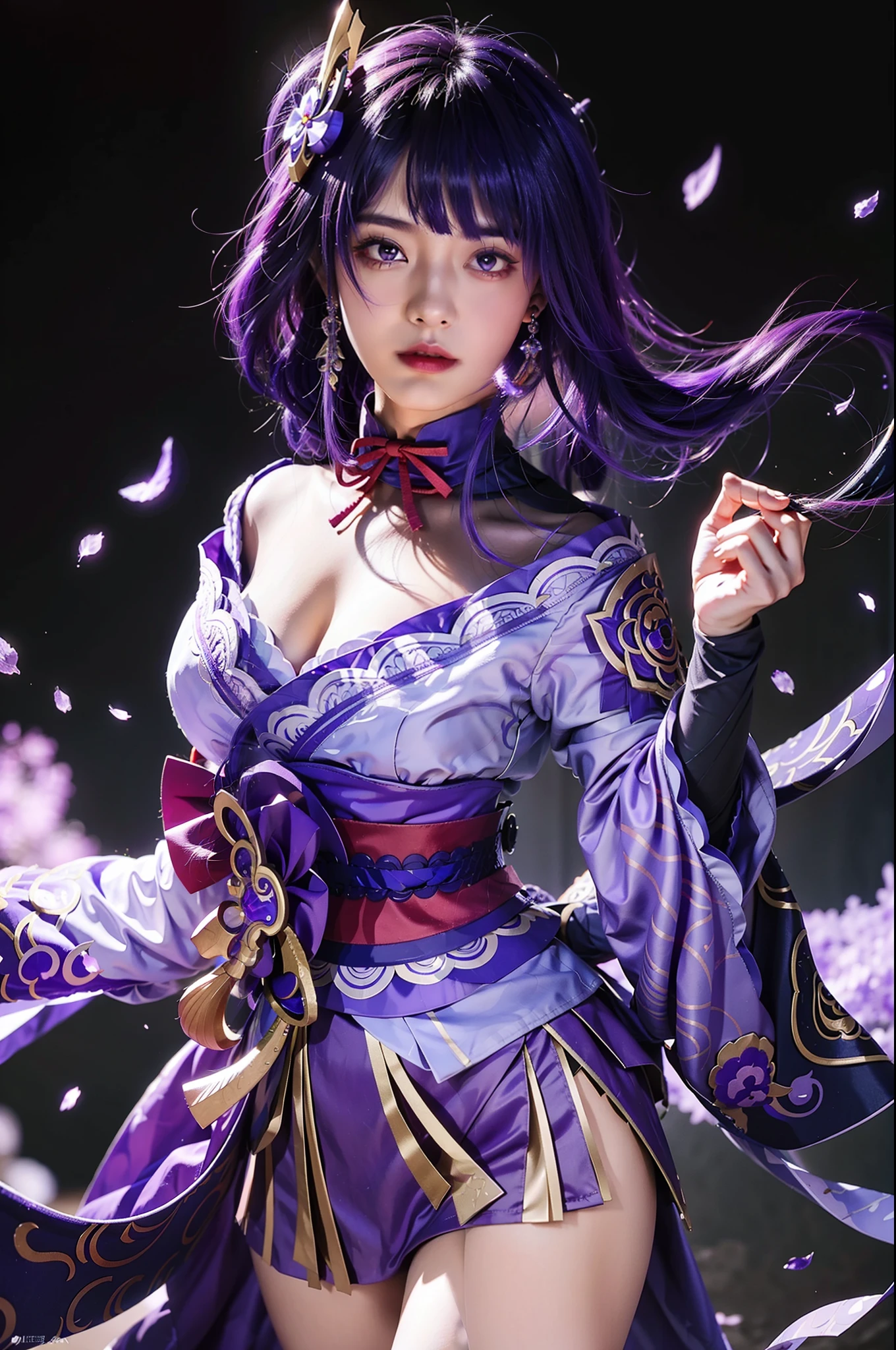 Girl with purple hair and purple dress with sword, Ayaka Genshin impact, detailed figures: Highly detailed and beautiful fan art, onmyoji portrait, shalltear bloodfallen, ayaka game genshin impact, Kushatt Krenz Key Art Women, high detailed official artwork, 8K high quality detailed art