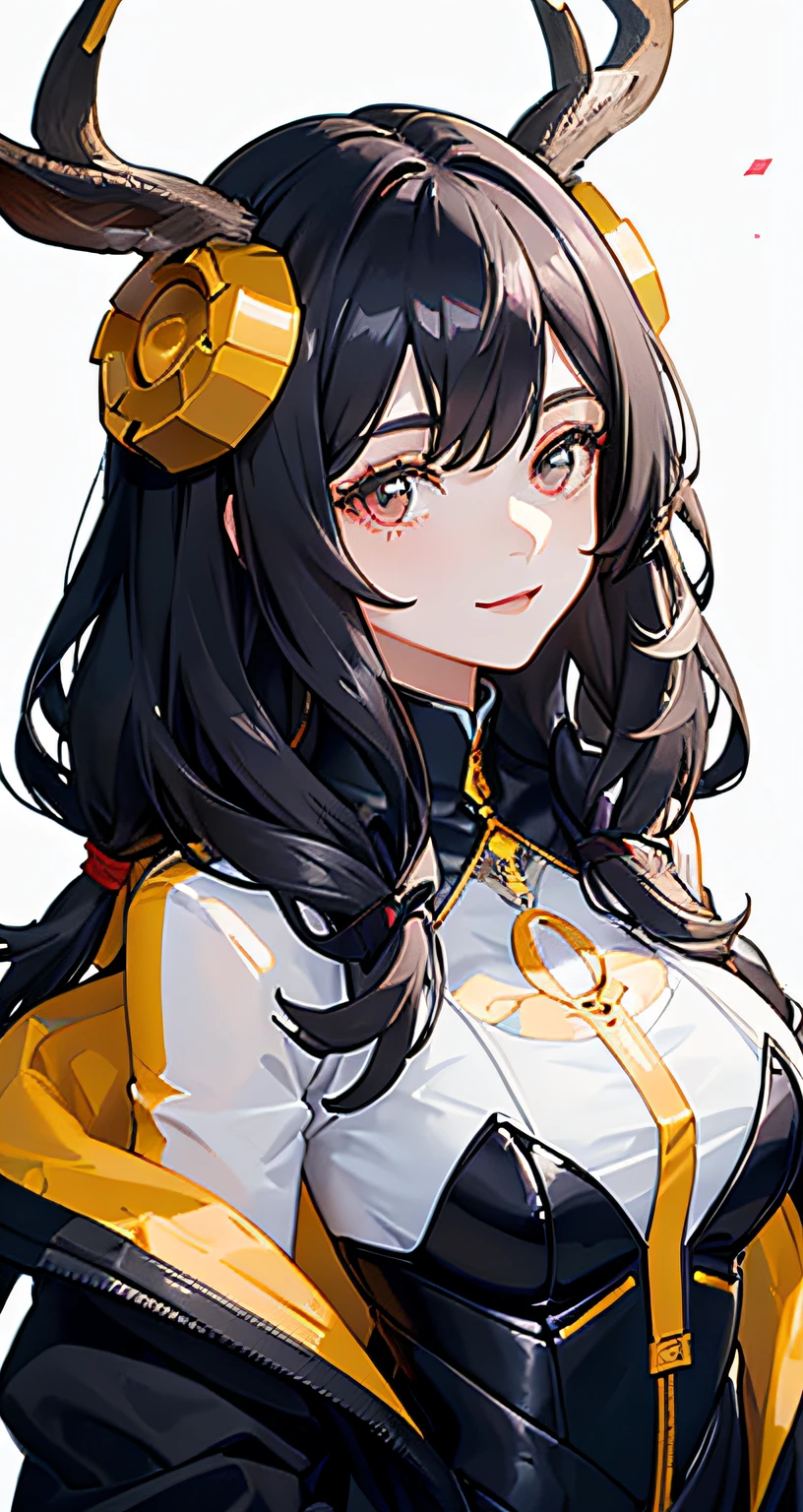 tmasterpiece，best qualtiy，1girl，，with black curled hair，closeup cleavage，brightly，lineworks，abstracted，cheerfulness，intriguing，Clothing on the chest is transparent，Humanoid deer body，Jessica，the detail