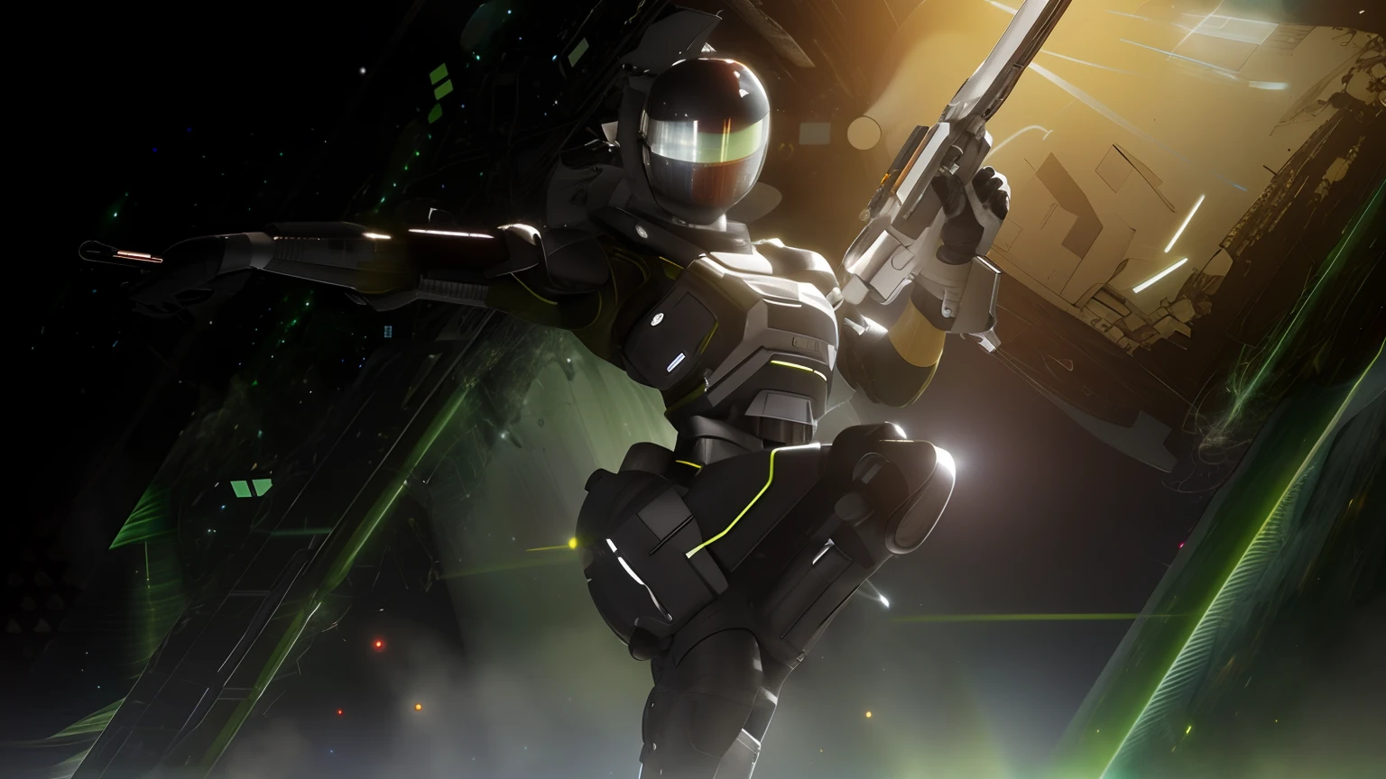 Sci-fi national style combat suit，space，Laser missiles。