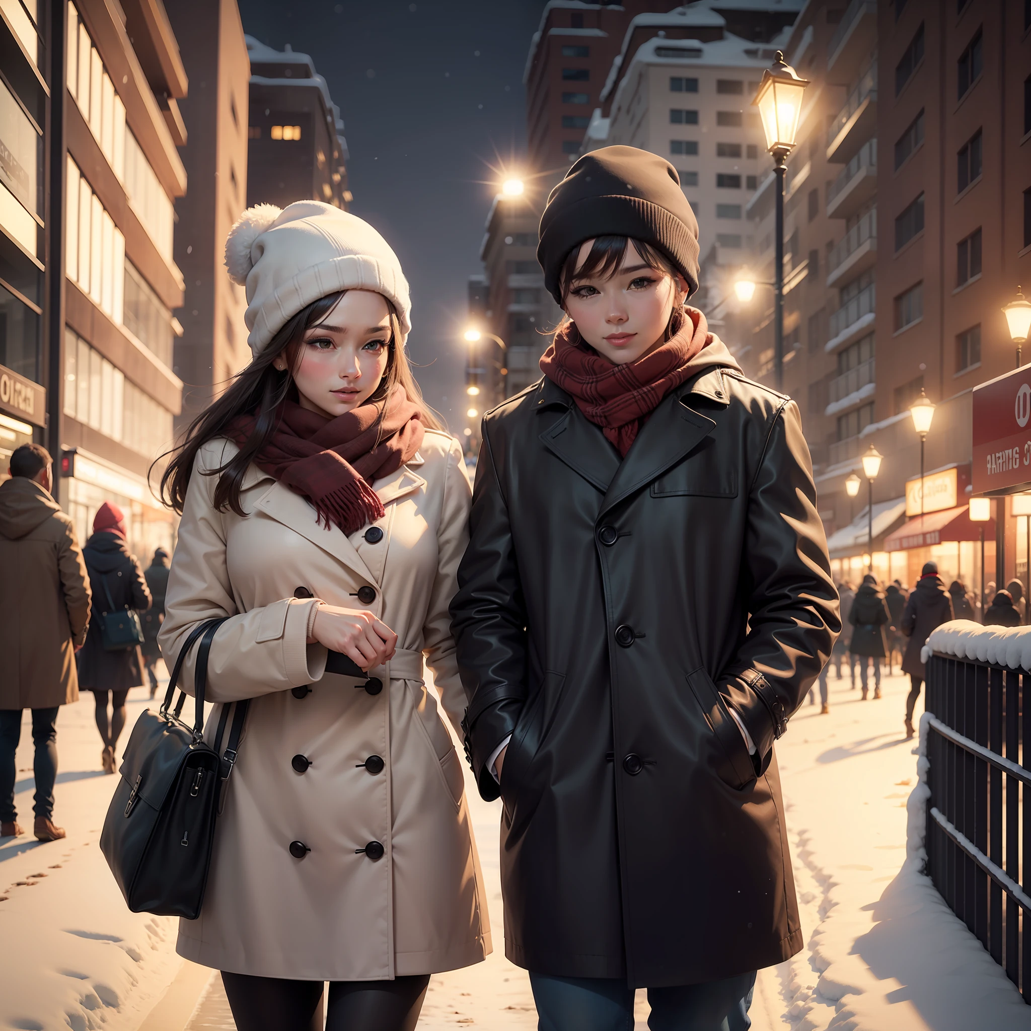 Beautiful couple. Winter season in public area
