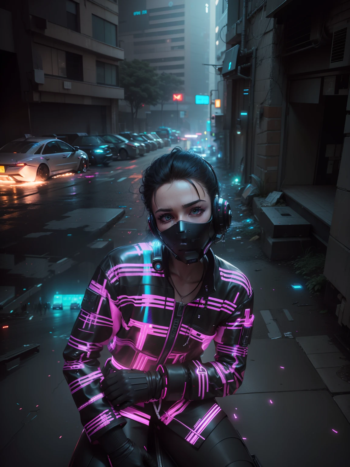 (masterpiece, full-body shot, intrincate raw photography)cyberpunk citizen in oversize techwear, using a black astro daftpunk style helmet, neon light details, intrincate, futuristic, sharpness, ramdom pose, cyberpunk city, street neon lights, insta pic, photo of the year, octane render, substance, maya 3d, cinema4d, artstation trending, devian art trend, 8k photos realistic face