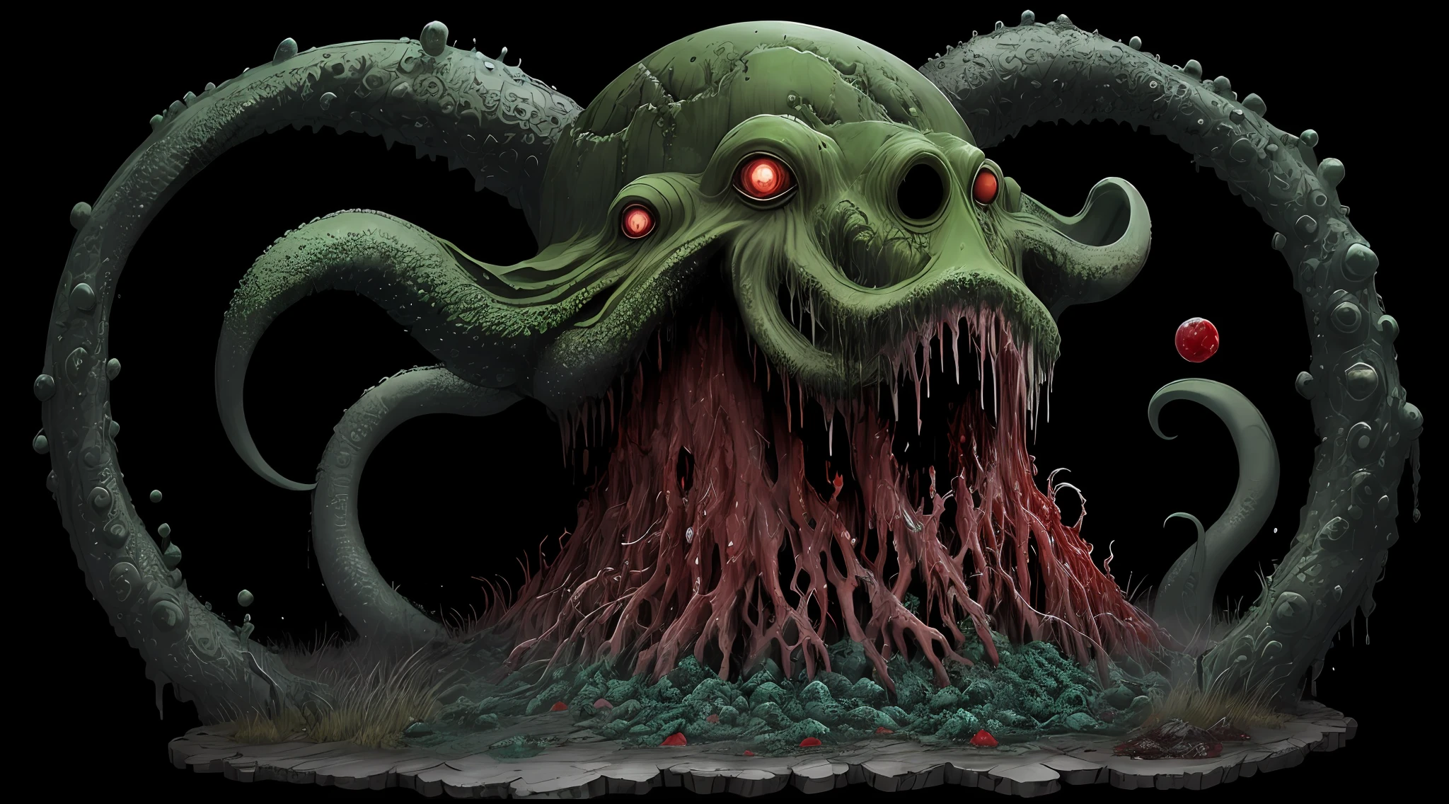 Cthulhu flesh and blood corroding the earth tentacles maiden
