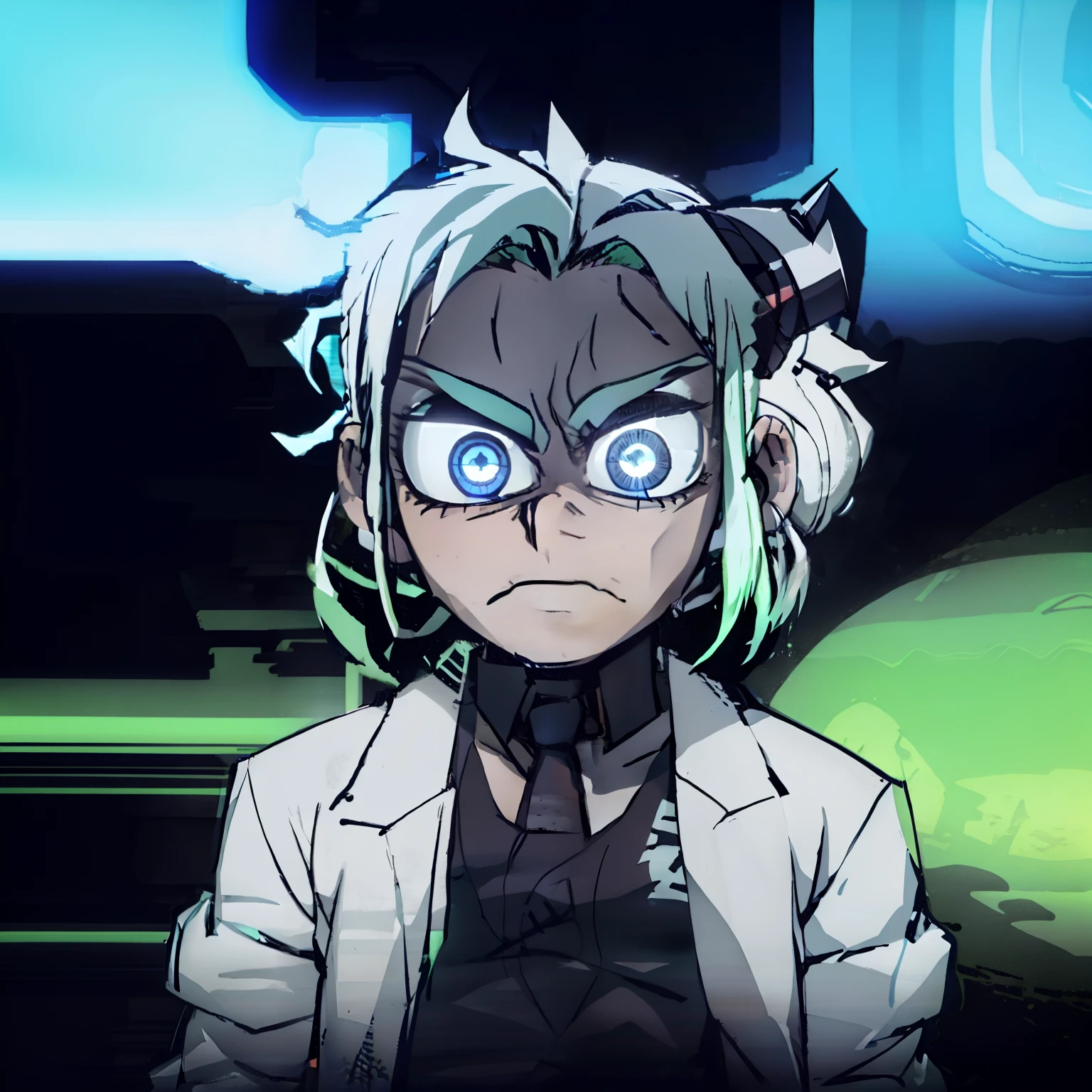 Green hair,Shota,adolable,blue color eyes