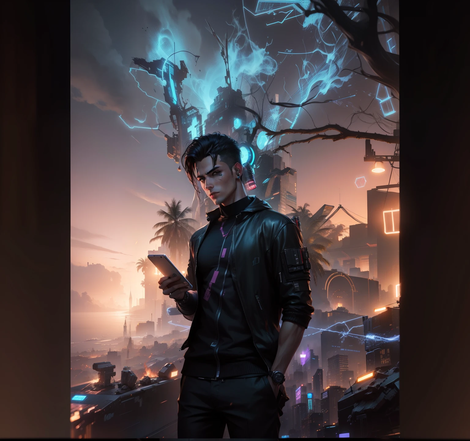 Change background cyberpunk handsome boy realistic face , 8k , ultra realistic.