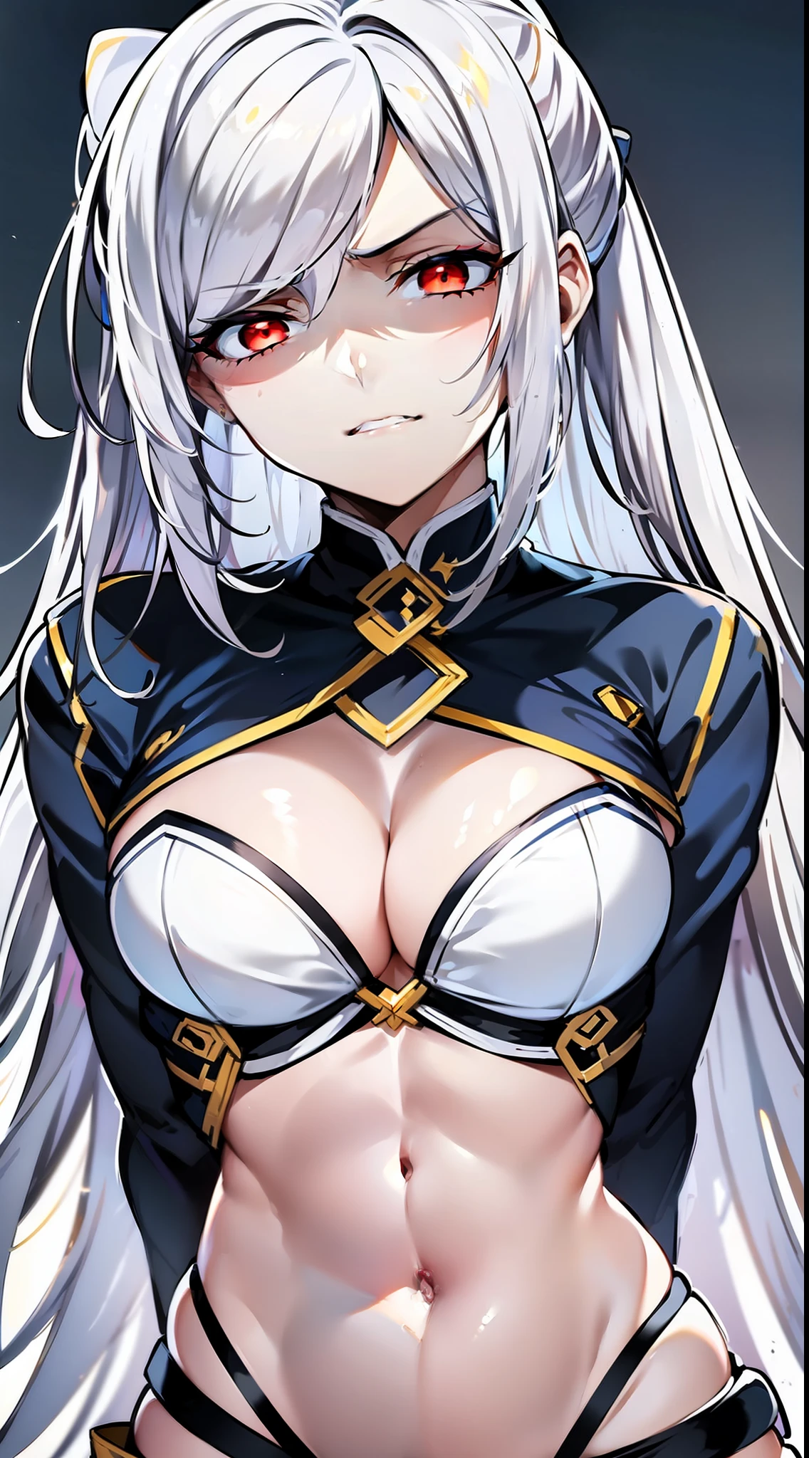 white hair,disgust,looking down on viewer,steeping on man,full body,bikini
