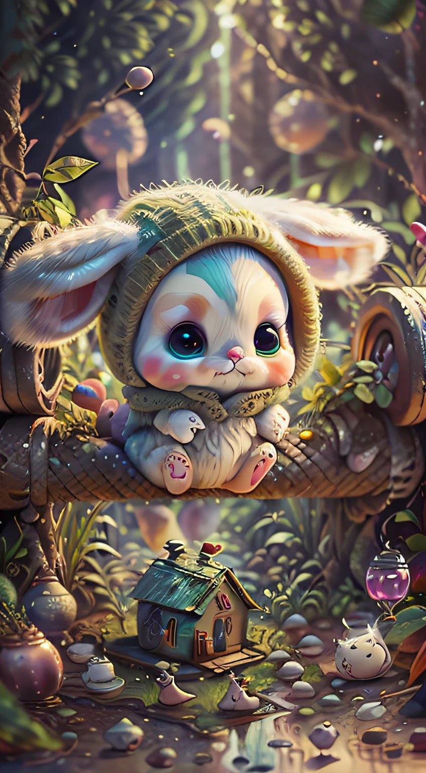 Lola Palo The Flyer Masterpiece、cute chibi bunny, Forest background, Rabbit, Chibi, Cute, avatar bunny