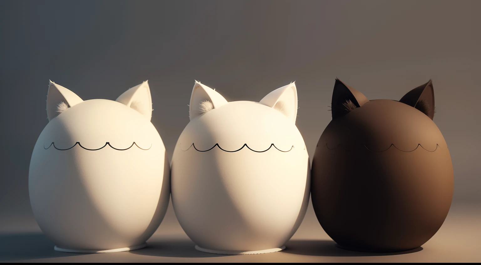 "catss, Main color: Brown, Secondary color: White, Black background, Minimalist style, Shapes include rounded foam and extended posture, Texture of bristles and soft touch texture, Smooth curved lines, fine lines"