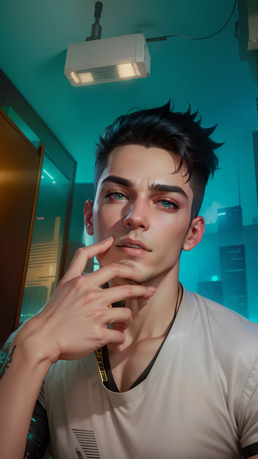 Change background cyberpunk handsome boy. Realistic Face. 8k. Ultra realistic