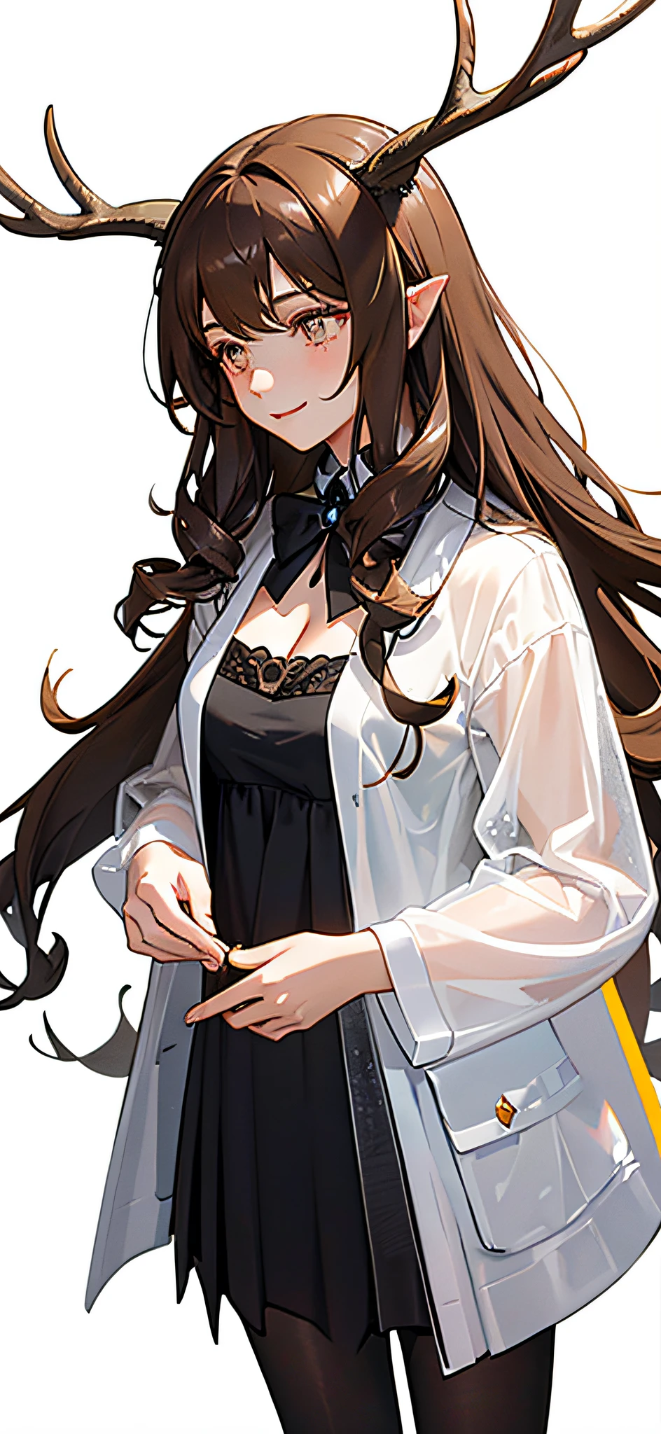 tmasterpiece，best qualtiy，the detail，1girl，with curly brown hair，closeup cleavage，brightly，lineworks，abstracted，cheerfulness，intriguing，Clothing is transparent，There are deer ears on the head，Jessica，