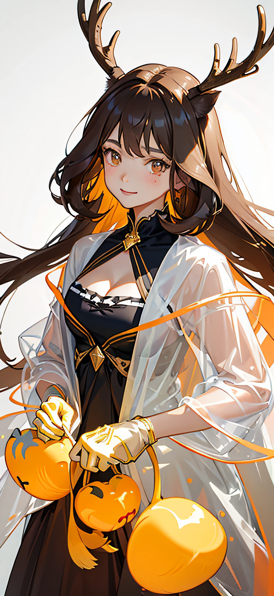 tmasterpiece，best qualtiy，the detail，1girl，with curly brown hair，closeup cleavage，brightly，lineworks，abstracted，cheerfulness，intriguing，Clothing is transparent，There are deer ears on the head，Jessica，