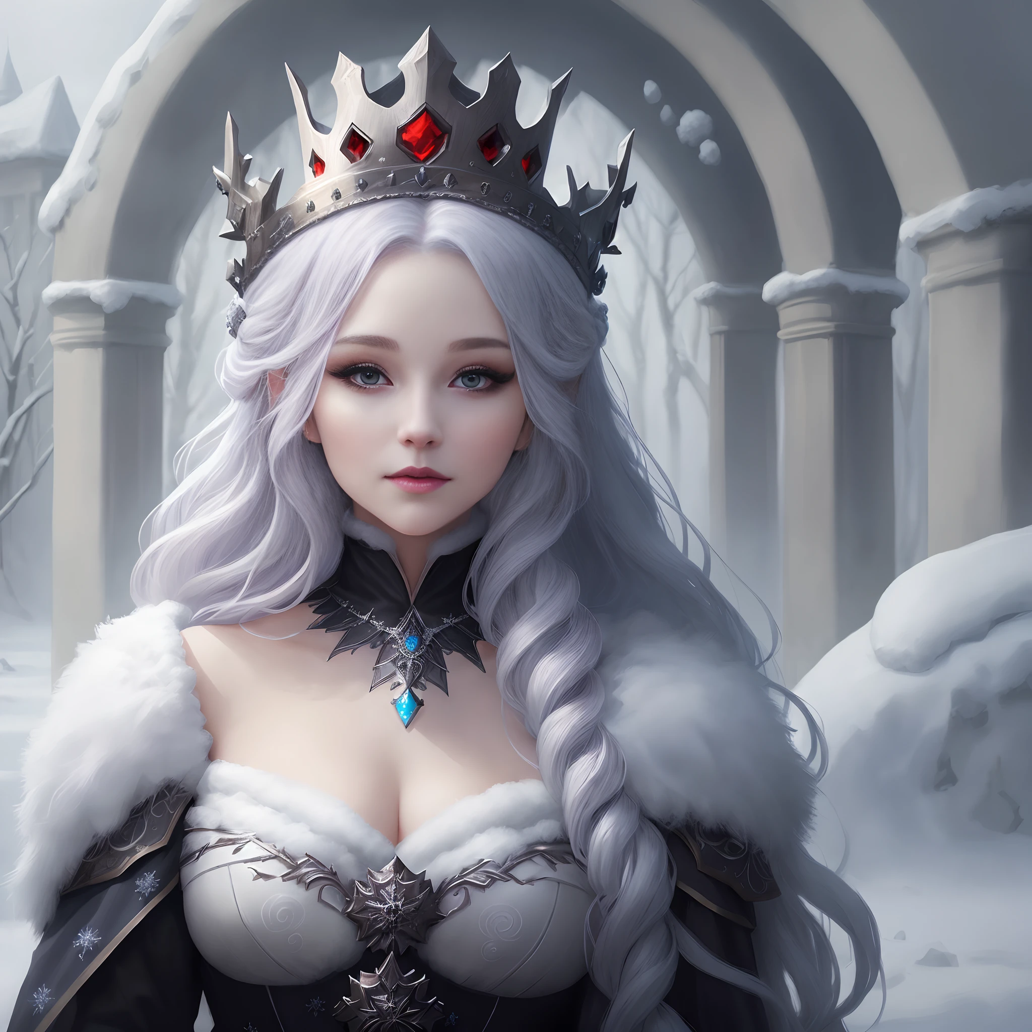 Woman with long hair and crown on her head, goddess of winter, gorgeous digital art, beautiful gorgeous digital art, beautiful fantasy art portrait, Cute face. Dark Fantasy, Very beautiful digital art, beautiful digital works of art, Beautiful digital art, beautiful fantasy portrait, beautiful ancient frost witch, digital art fantasy art, gothic fantasy art, winter princess, fantasy art portrait