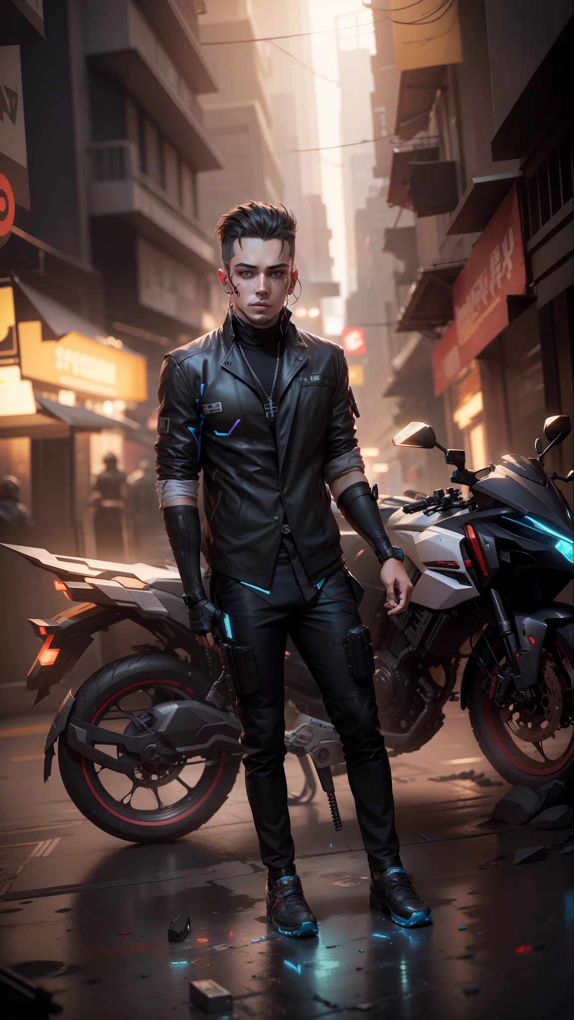 Change background cyberpunk handsome boy, realistic face, 8k, ultra realistic,