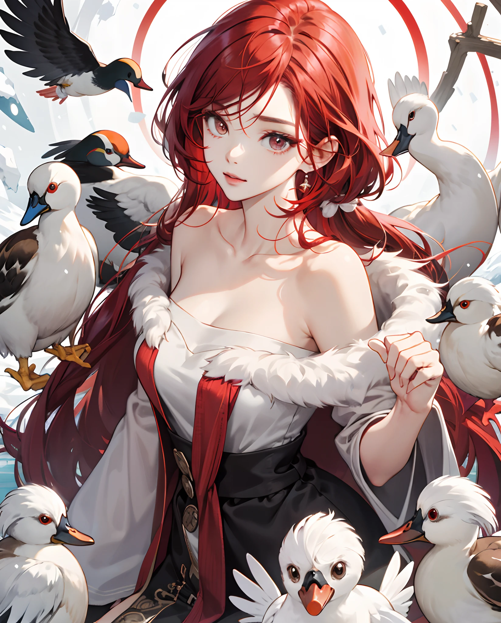 Need,tmasterpiece,little breast,Mandarin duck eyes,Red hair,pretty cool,Highest high resolution,Snow-white skin