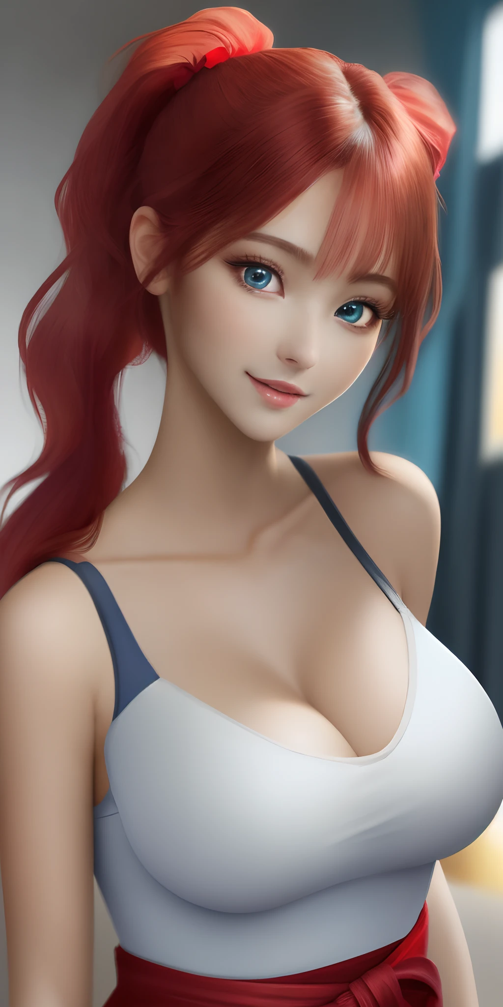 tmasterpiece，best qualtiy，（realisticlying，realisticlying：1.4），（RAW photos：1.2），Very detailed CG unity 8k wallpaper，very fine and beautiful，Amazing Cleavage，finely detailled，offcial art，absurderes，unbelievable Ridiculous，hugefilesize, ultra - detailed, The is very detailed, Nice detailed girl, very detailed eyes and faces, Beautiful detailed eyes, There is light on the face, 1girl, Long hair, ((pony tails)), solo, cute, looking at viewer, (perfect female figure) , big breasts thin waist, full bodyesbian, huge tit, nakeness