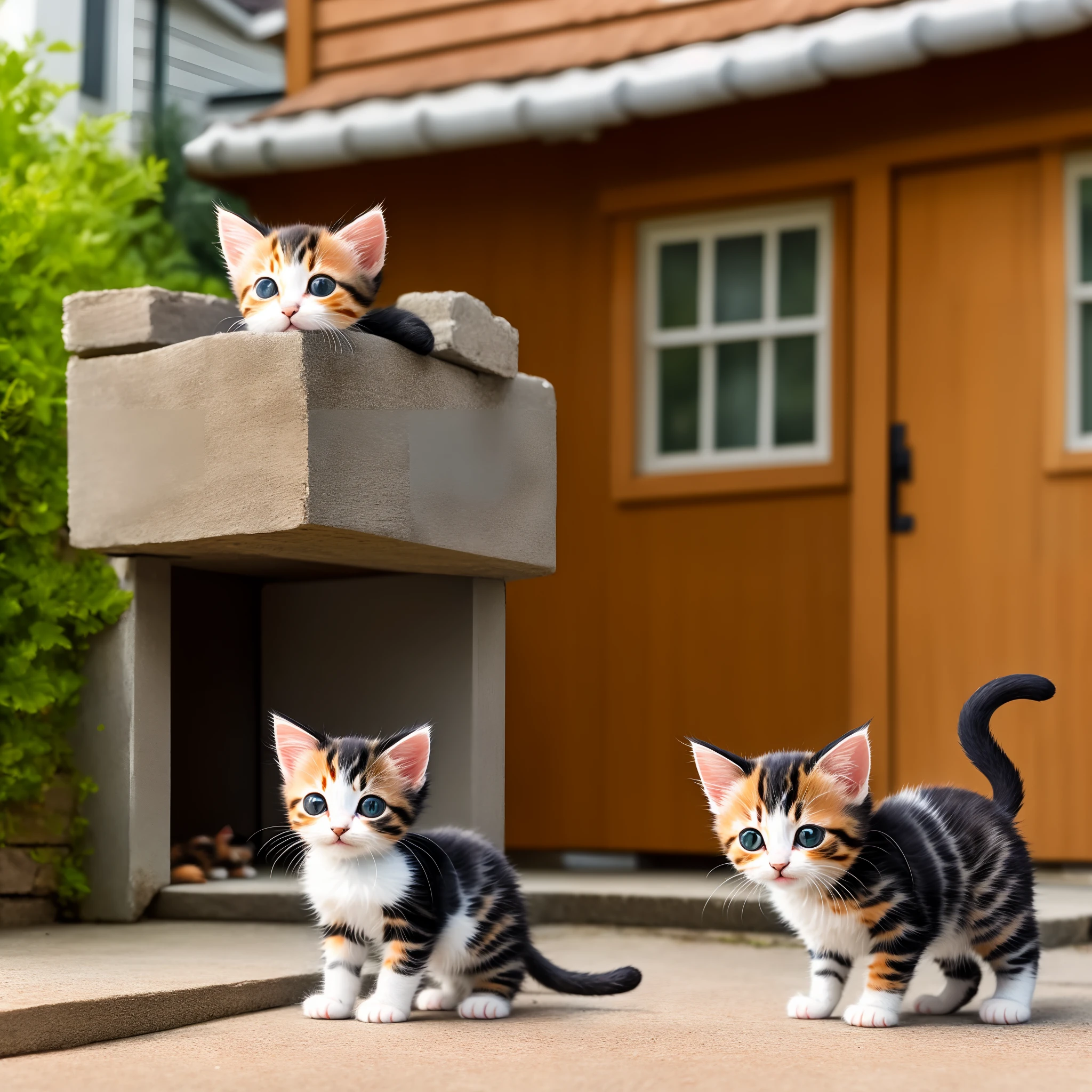 kitten,In front of the house,Play