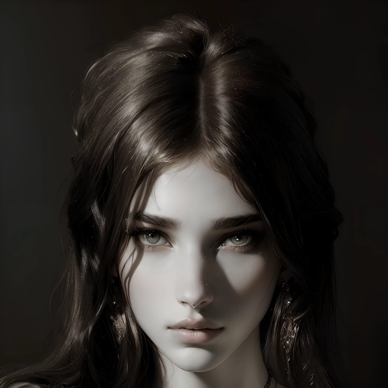 long whitr hair,Arad woman with a necklace around her neck, Portrait of Emily Ratajkovsky, portrait of barbara palvin, portrait sophie mudd, Dua Lipa, Alexandra Valishevska, by Irakli Nadar, Sultry expression, davide sorrenti, Kendall Jenner, emily ratajkowski, Model face, perfect face model