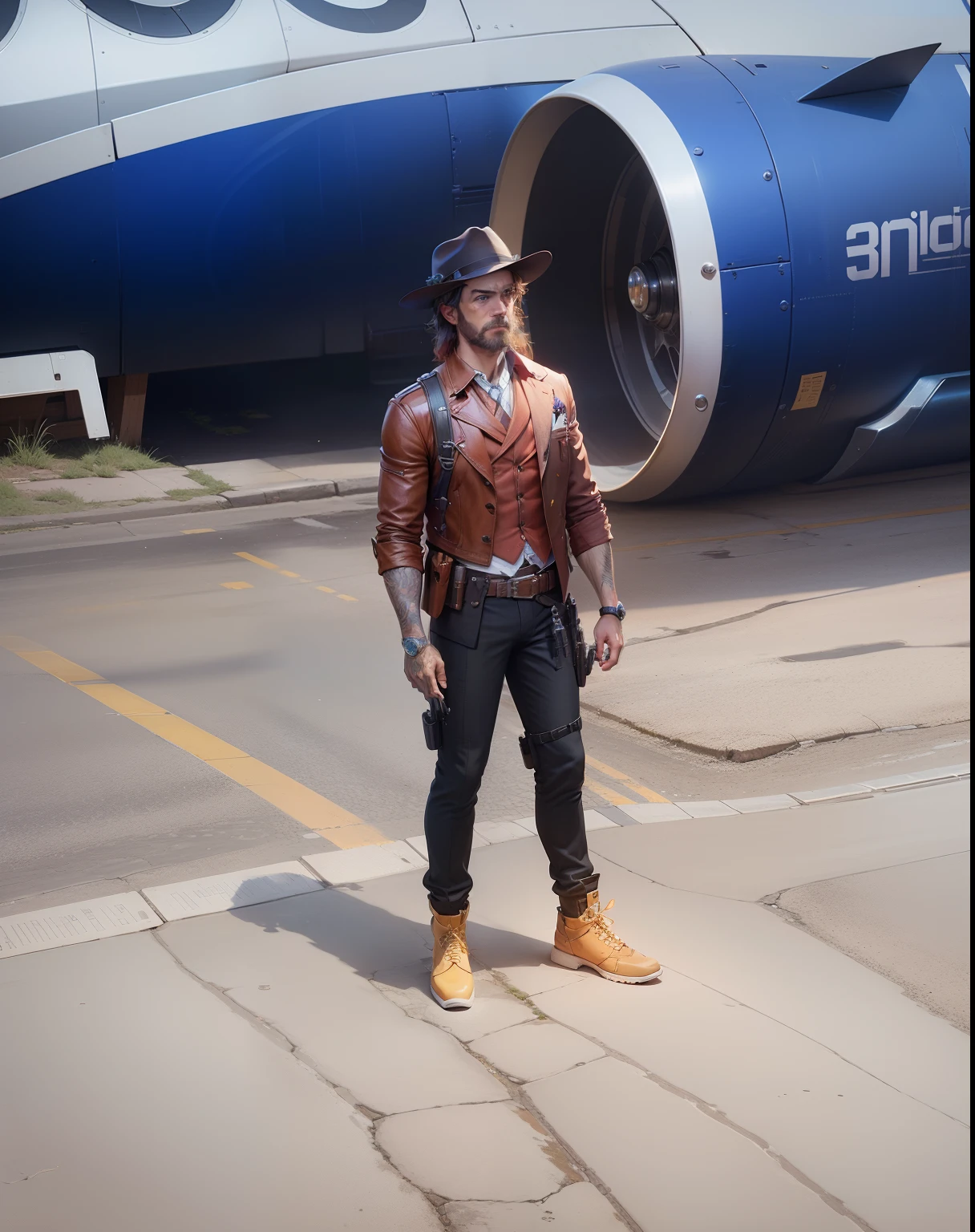 photo of (MCHasDex:0.99), a man as a detective, (walking down a street at night), (holstered gun), modelshoot style, (extremely detailed CG unity 8k wallpaper), photo of the most beautiful artwork in the world, professional majestic oil painting by Ed Blinkey, Atey Ghailan, Studio Ghibli, by Jeremy Mann, Greg Manchess, Antonio Moro, trending on ArtStation, trending on CGSociety, Intricate, High Detail, Sharp focus, dramatic, photorealistic painting art by midjourney and greg rutkowski, (wearing a fedora:1.1), (looking at viewer), (detailed pupils:1.3), closeup