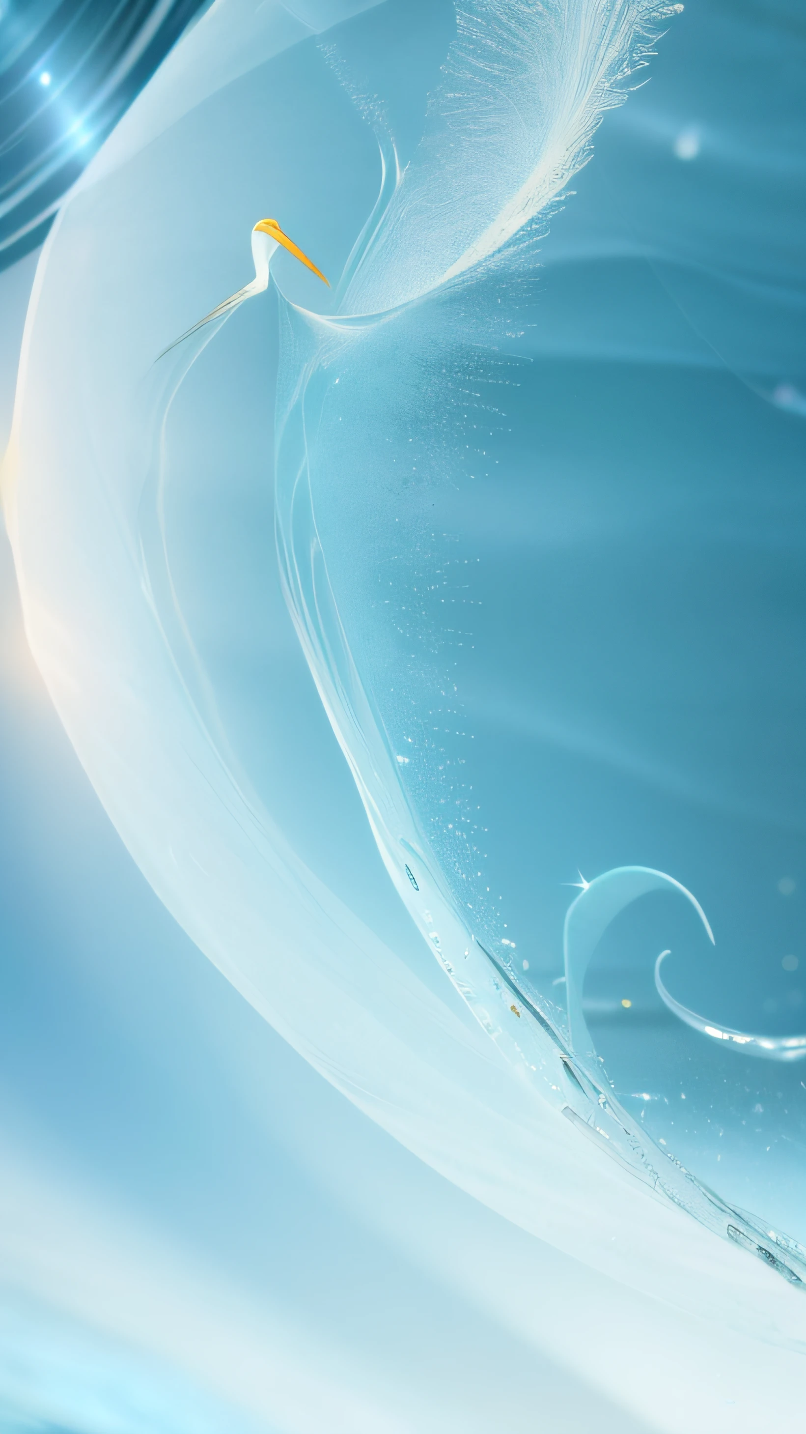 (((egret)))It has a blue and white golden swirl on it, water particle in front, wave of water particles, liquid simulation background, glinting particles of ice, delicate detailing golden stroke, mobile still frame. 4K Ultra HD, water particulate, bright microscopic view realism, Flying particles, 3 d fluid simulation render, swirling water cosmos, waves and particles,OilPaintStyle