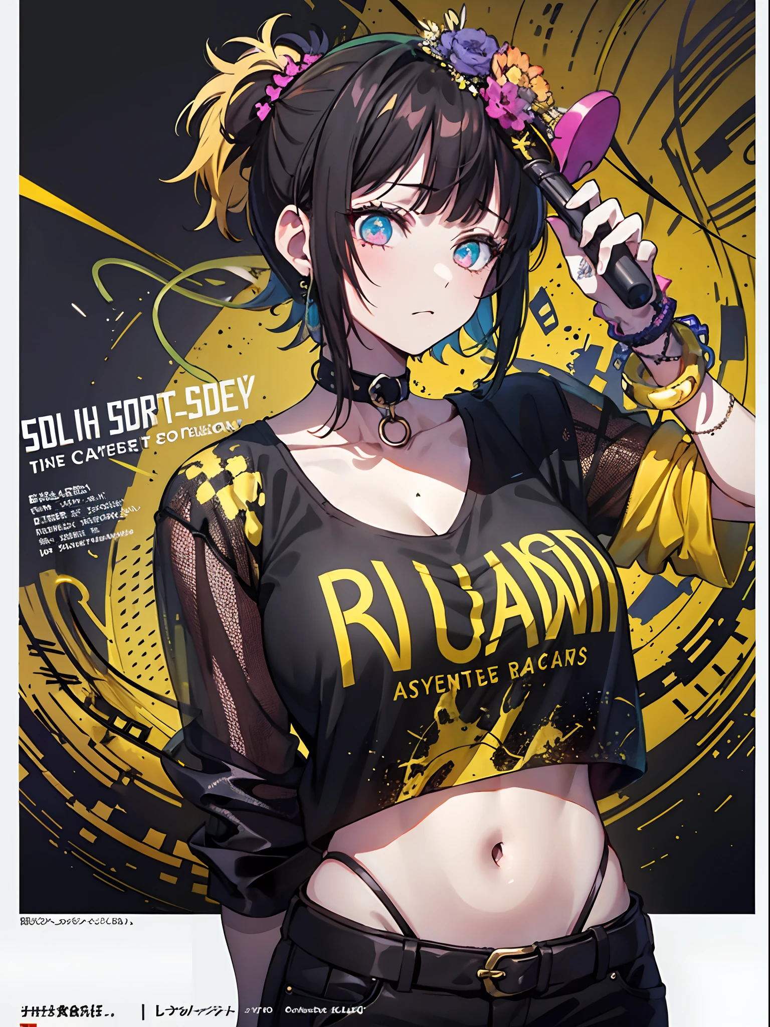 (((dramatic))), (((gritty))), (((intense)))) The movie poster features as the central character. She is shy in the center of the poster, wearing idol outfit, and a determined expression on her face. The background is dark and gritty, with a feeling of drunkenness. The text is bold and eye-catching, with catchy slogans that add to the overall drama and excitement. The color palette is ted by dark colors, dotted with bright colors, giving the poster a dynamic and visual impact, tachi-e (magazine:1.3), (cover-style:1.3), fashionable, vibrant, outfit, posing, front, colorful, dynamic, background, element, confident, expressive, holding, statement, attachment, majestic, coiled, around, touch, scene, text, cover, bold, eye-catching, title,shion, font, catchy, title, bir, eye-catching, modern, trendy, focused, stylish, 1 girl