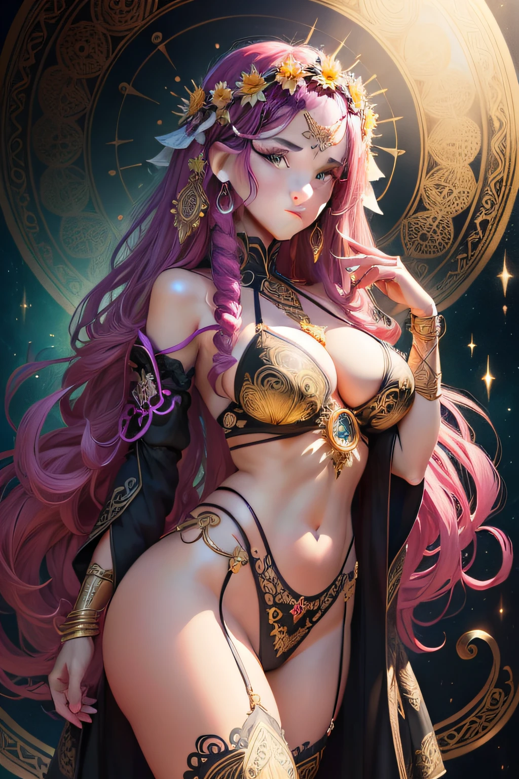 (masterpiece, top quality, best quality, official art, beautiful and aesthetic:1.2), (1girl), extreme detailed,colorful,highest detailed, official art, unity 8k wallpaper, ultra detailed, beautiful and aesthetic, beautiful, masterpiece, best quality, (zentangle, mandala, tangle, entangle) ,holy light,gold foil,gold leaf art,glitter drawing, PerfectNwsjMajic