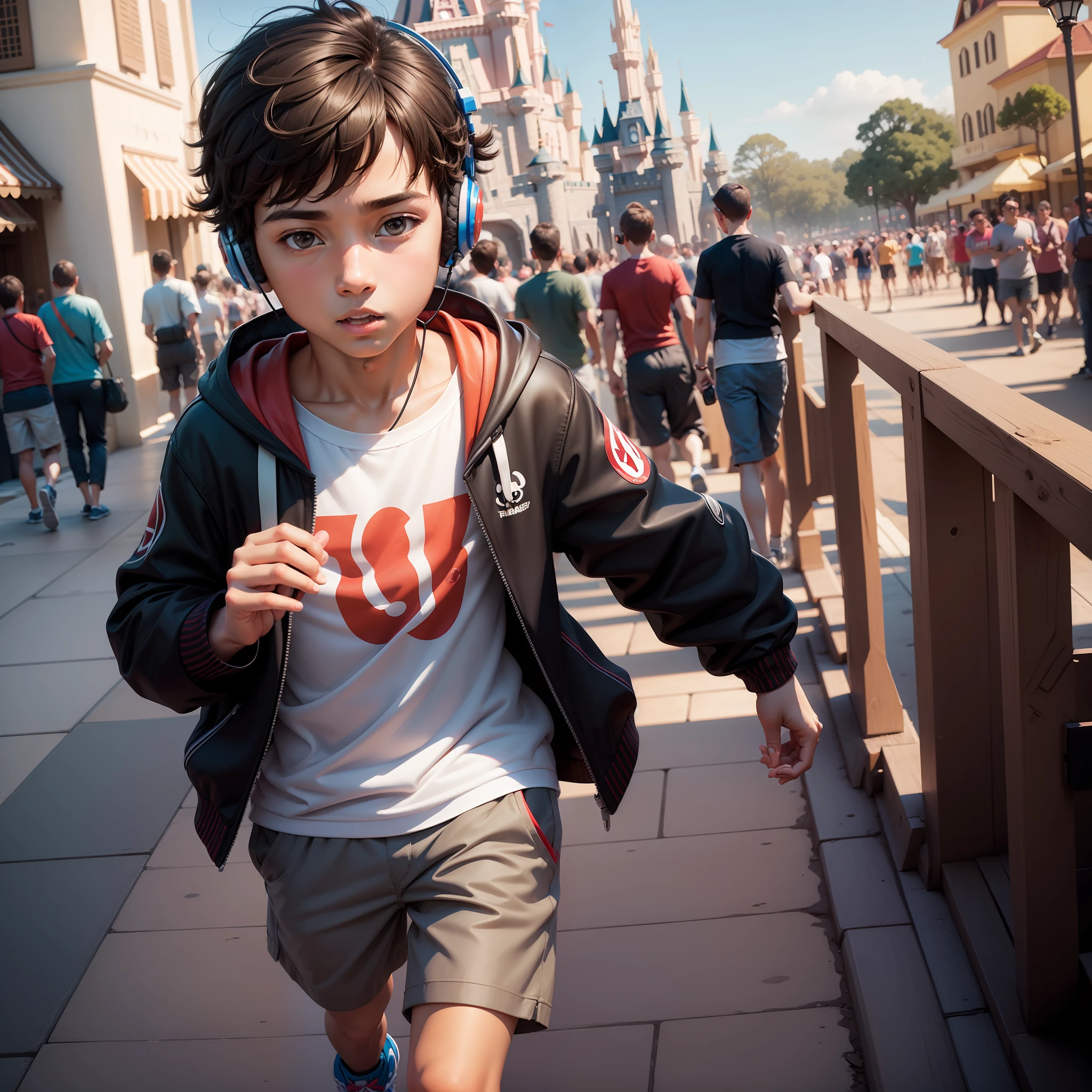 A boy wear headphone, Disney World,3d, ultra HD