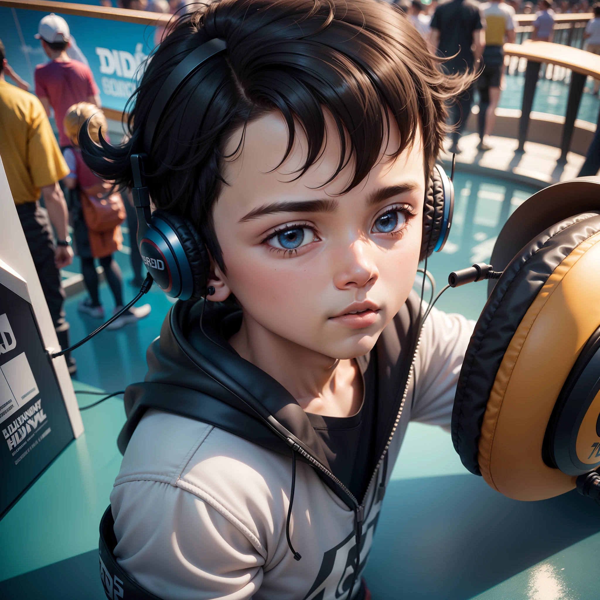 A boy wear headphone, Disney World,3d, ultra HD