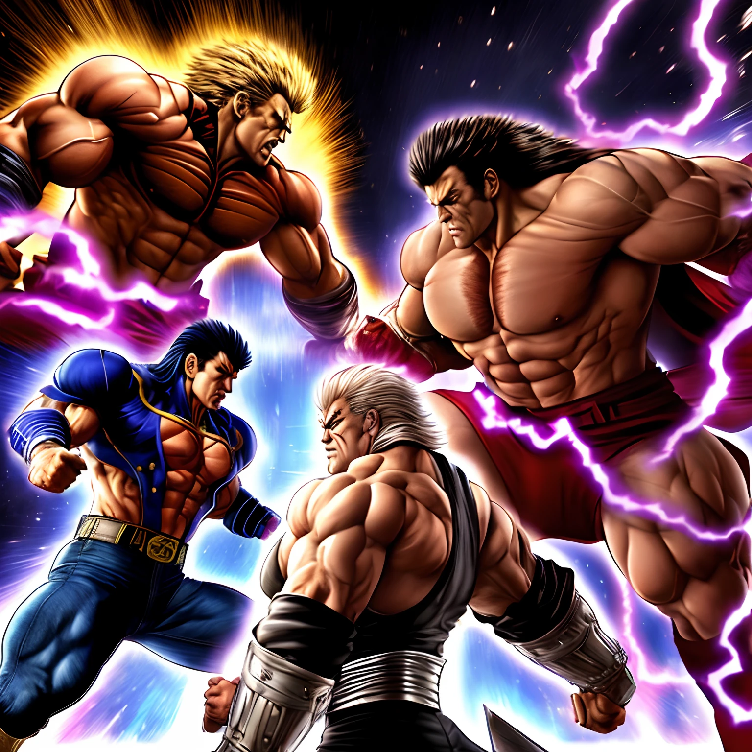 Hokuto no ken kenshiro vs raoh hyper realistic super detailed Dynamic poses