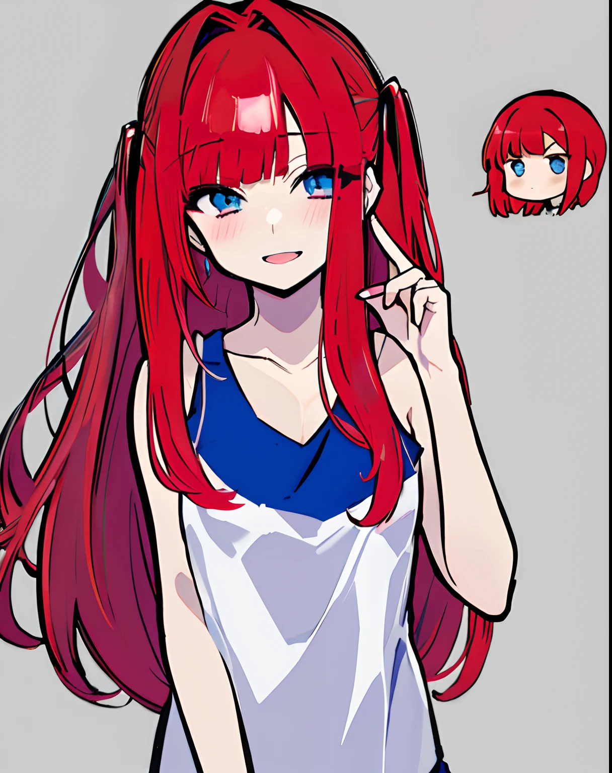 masterpiece, best quality,simple background, chibi, watercolor,
1girl, red hair, long hair, sidelocks, blunt bangs, blue eyes, blush, pale skin, flat chest