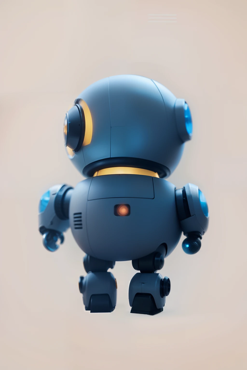 Back view, a cute  robot, kid si short stature, round body, view from behind