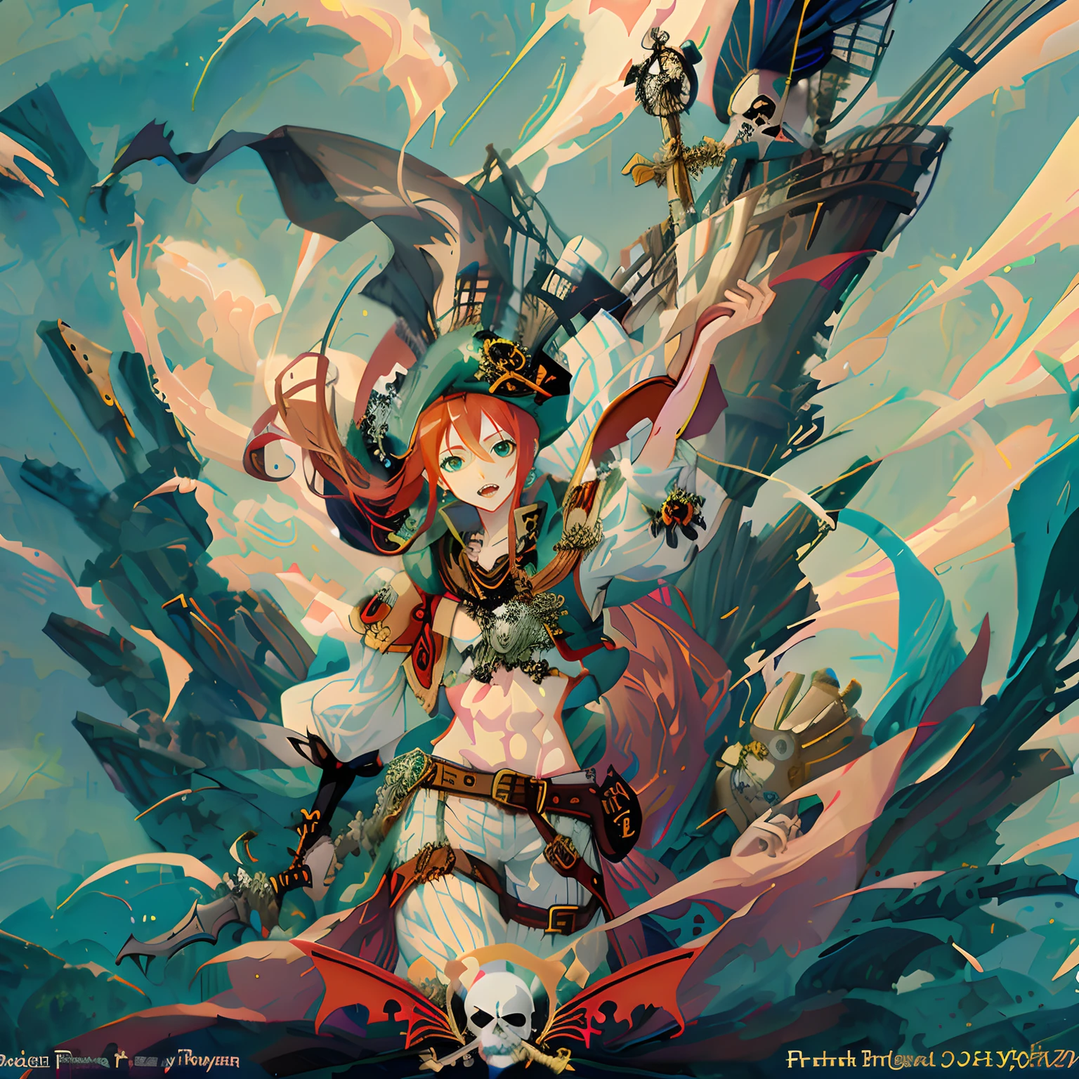 Kushatt Krenz Key Art Women, high detailed official artwork, Guilty Gear strives to splash art, pirate queen, mechanized witch girl, Ayaka Genshin impact, Anime fantasy illustration, Anime fantasy artwork, Detailed key anime art, guilty gear art direction, guilty gear art style,Anime characters with green eyes and hats, [[[[grinning evily]]]], a pirate, , Vampires, pirate, ((Red)) baggy eyes, pirate portrait, zerochan art, guilty gear art style, gungrave, portrait of a bloodborne hunter, swashbuckler class pirate, zerochan，redheadwear，Anime girls，Pirate captain，Pirate hat，Shark teeth，Anime girl with red hair and green hat holding a sword, high detailed official artwork, Official anime artwork, Official artwork, Detailed key anime art, Anime fantasy artwork, ornate piracy, pirate queen, Anime fantasy illustration, Detailed digital anime art, cushart kenz, Kushatt Krenz Key Art Women, trending on artstation pixiv, artbook artwork，A MILF，sideface
