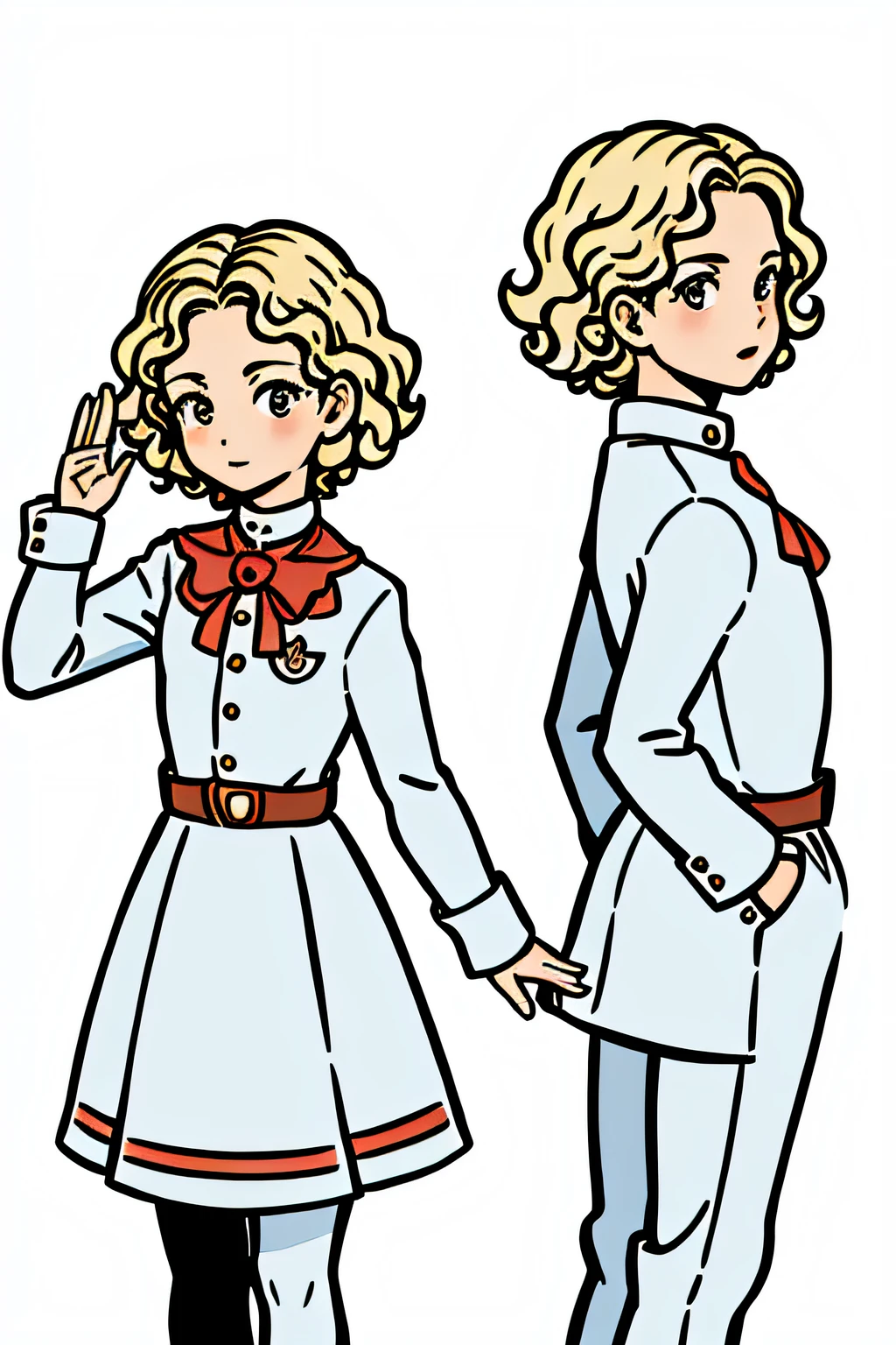 western illustration, masterpiece, best quality,
a boy with short curly hair, waving to the viewer (us)
in school uniform, ((From several different angles))
from opposite, From behind, from the profile,
in the style of childreb book charecter, charecter sheet, white background, adjective + object, character sheet, children book character, white background, blonde hair,
white background, looking at viewer, short hair,