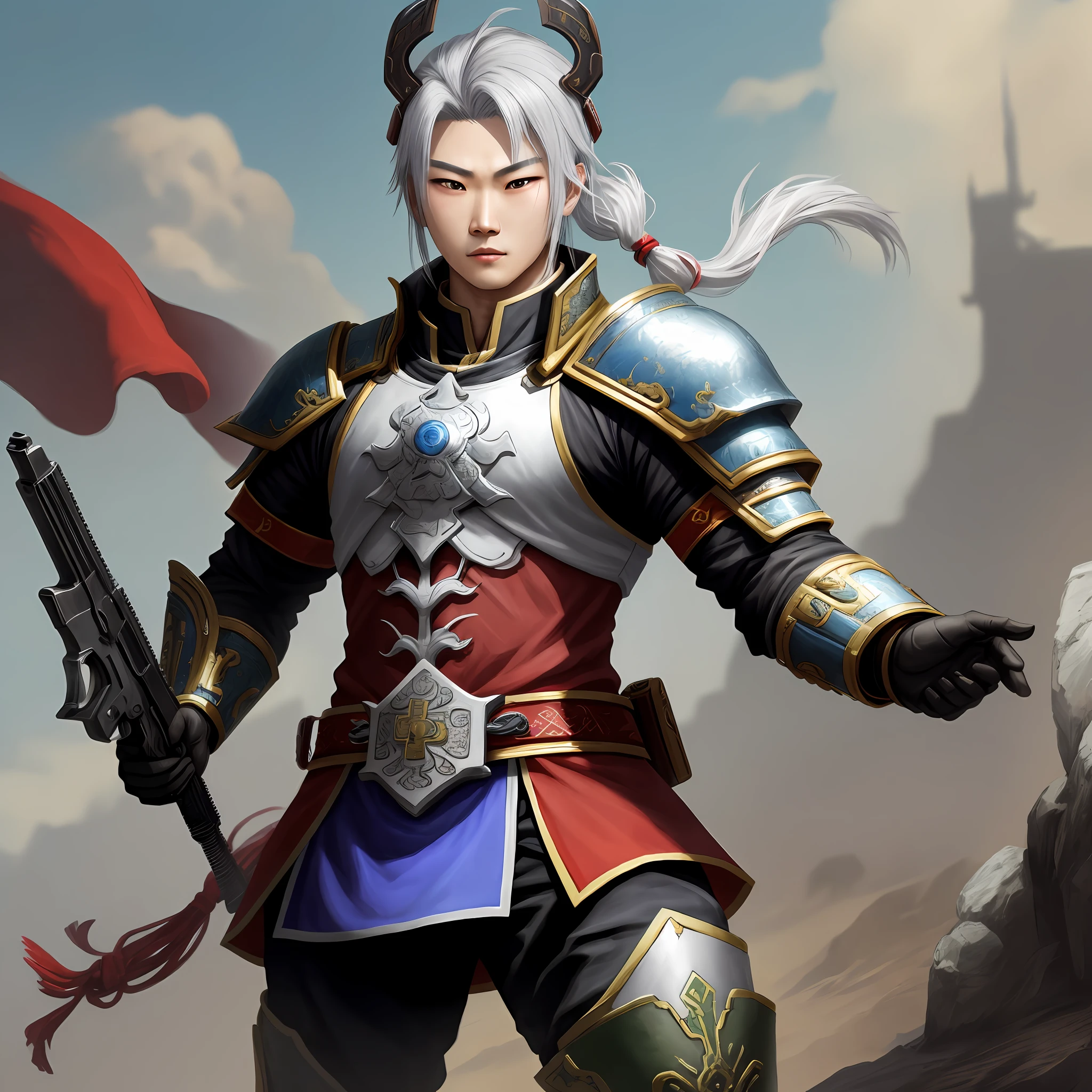 Ma Chao with a silver gun in his hand