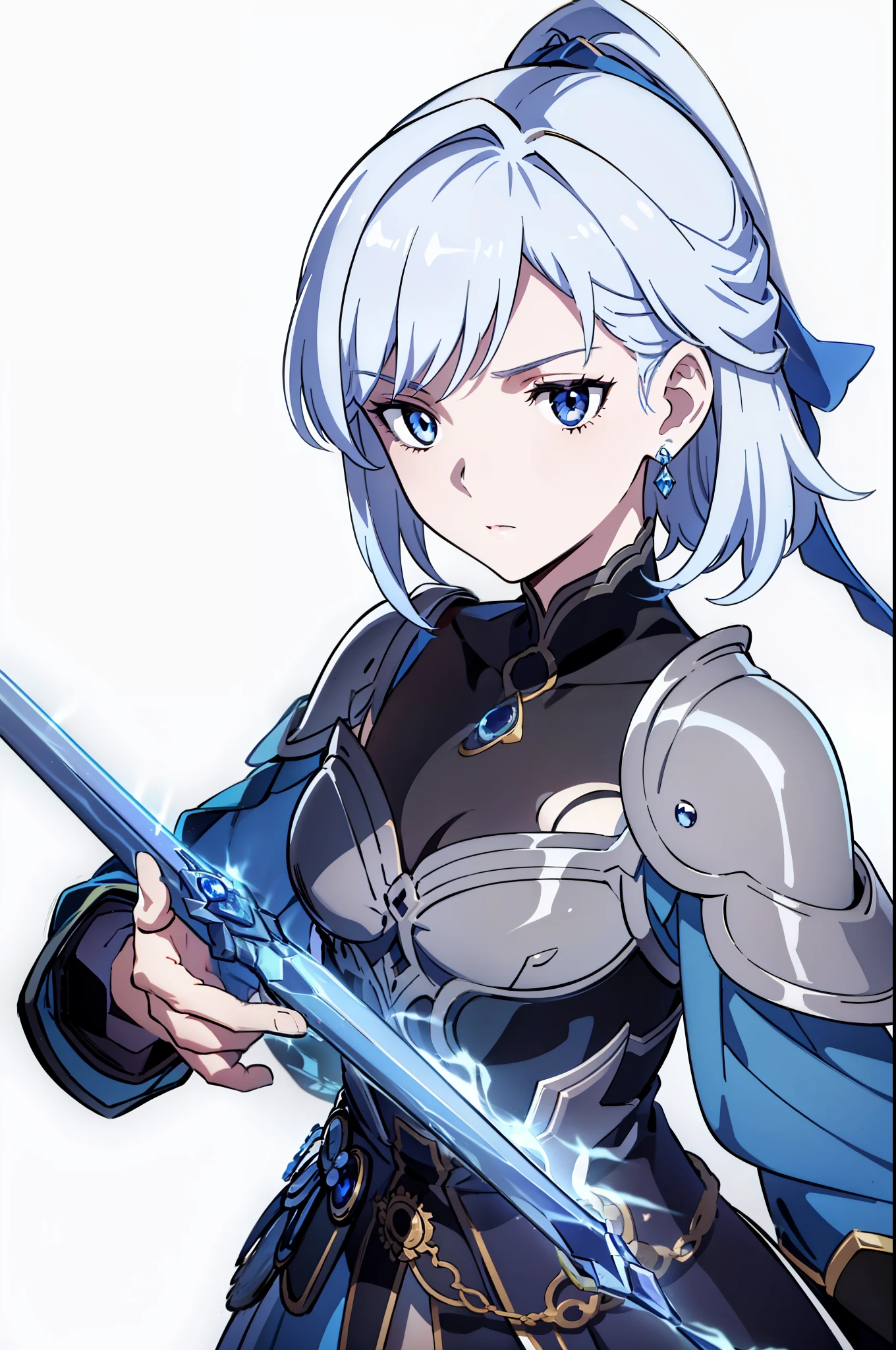quality, detailed body, crystal sword, blue sapphire eyes, detailed eyes, steady fingers, crystal earring