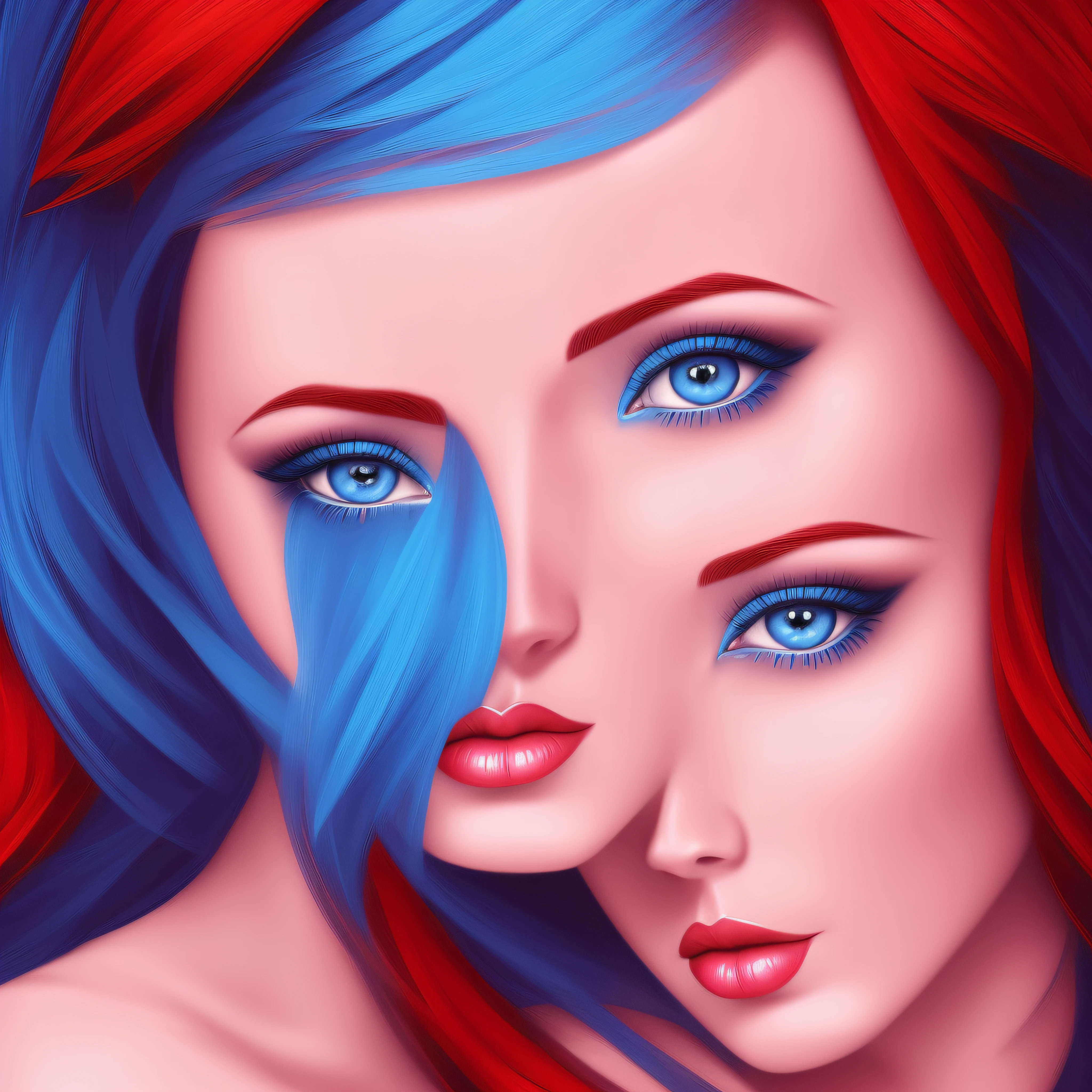 arafed portrait of a woman with blue eyes and a red hair, stylized beauty portrait, portrait color glamour, by Galen Dara, color photograph portrait 4k, airbrush digital art, airbrush digital oil painting, 8k artistic portrait photography, color portrait, glossy digital painting, sultry digital painting, expressive beautiful portrait, photoshop art, stunning digital painting