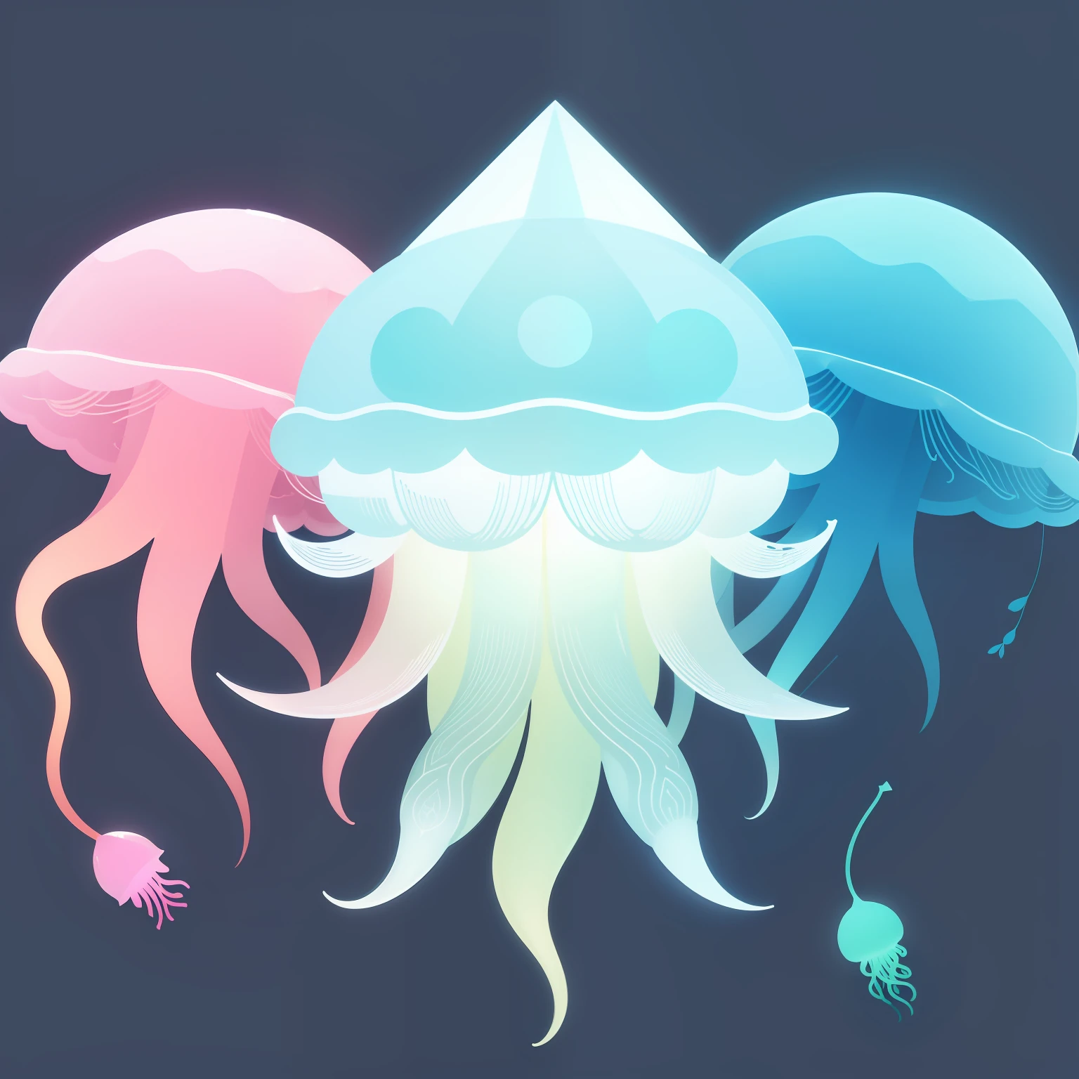 a closeup、Flat Illustration、Geometric shapes、Colorful Niji5、jellyfish