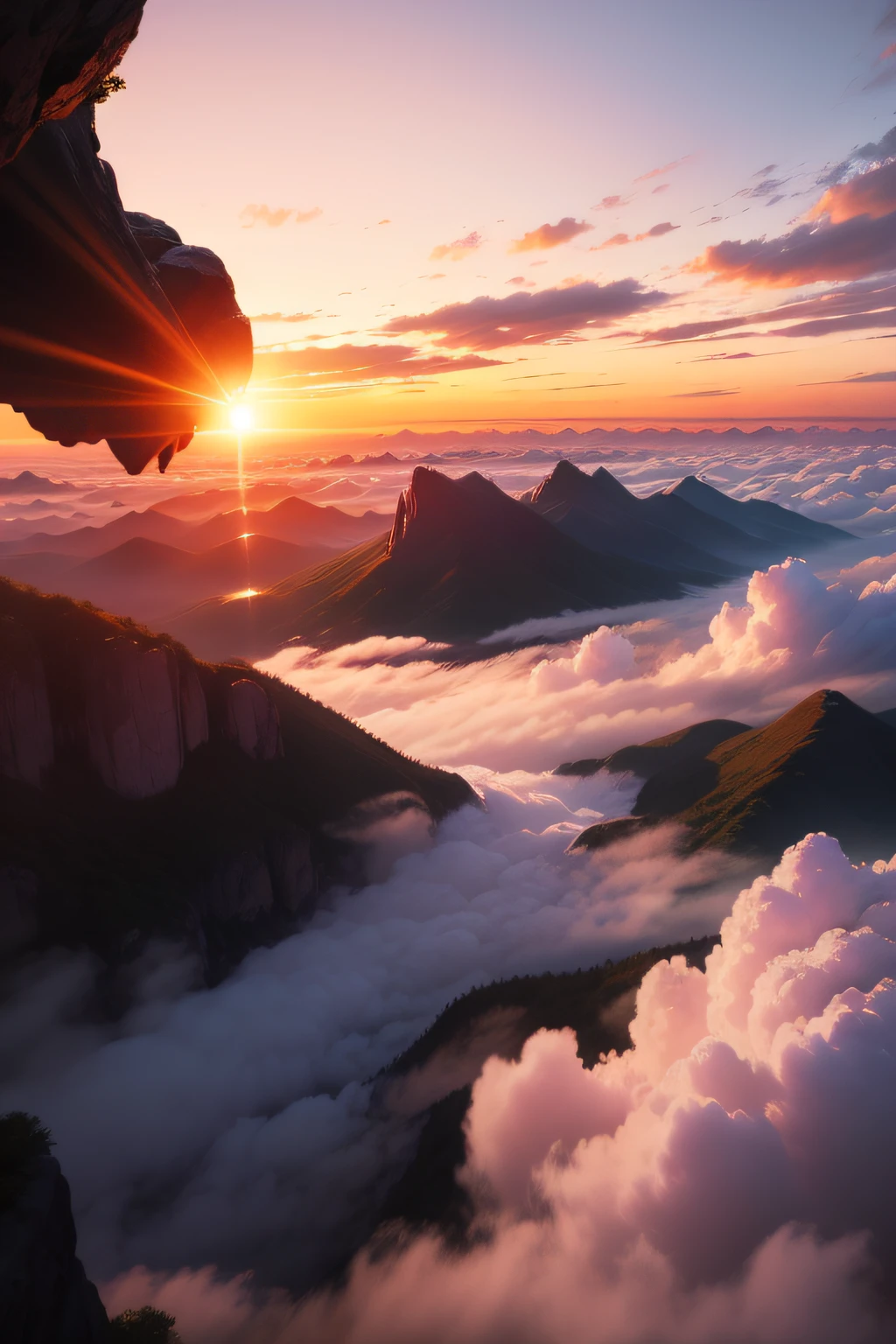 A picture of Tarzan sunrise over the sea of clouds,Perfect Asaka,HD 4K pictures