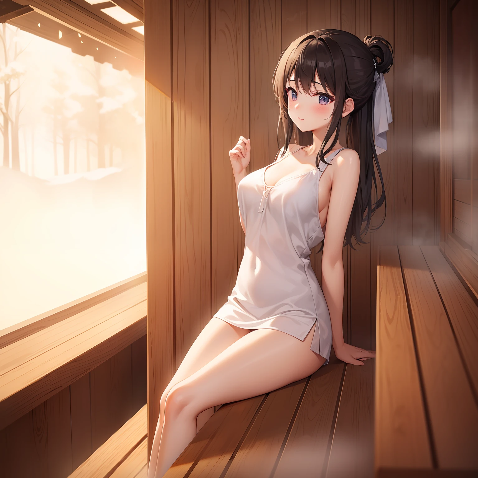 a beauty girl。In the sauna。