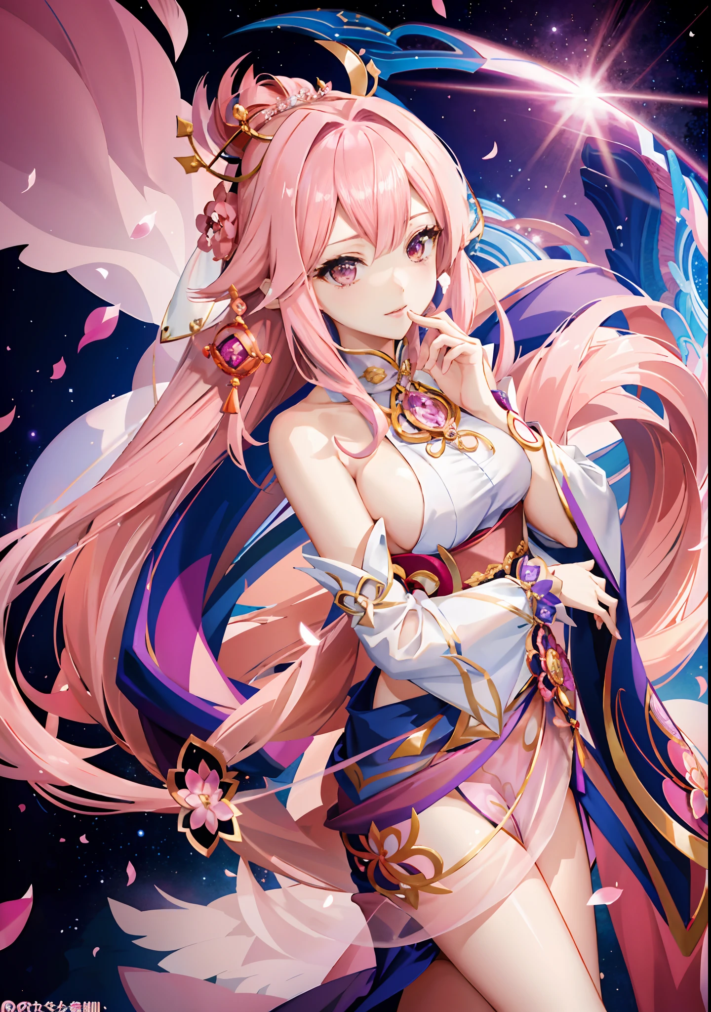 a woman with pink hair and a pink dress holding a purple flower, ayaka genshin impact, keqing from genshin impact, anime goddess, ayaka game genshin impact, ((a beautiful fantasy empress)), genshin, cushart krenz key art feminine, zhongli from genshin impact, detailed key anime art, genshin impact character