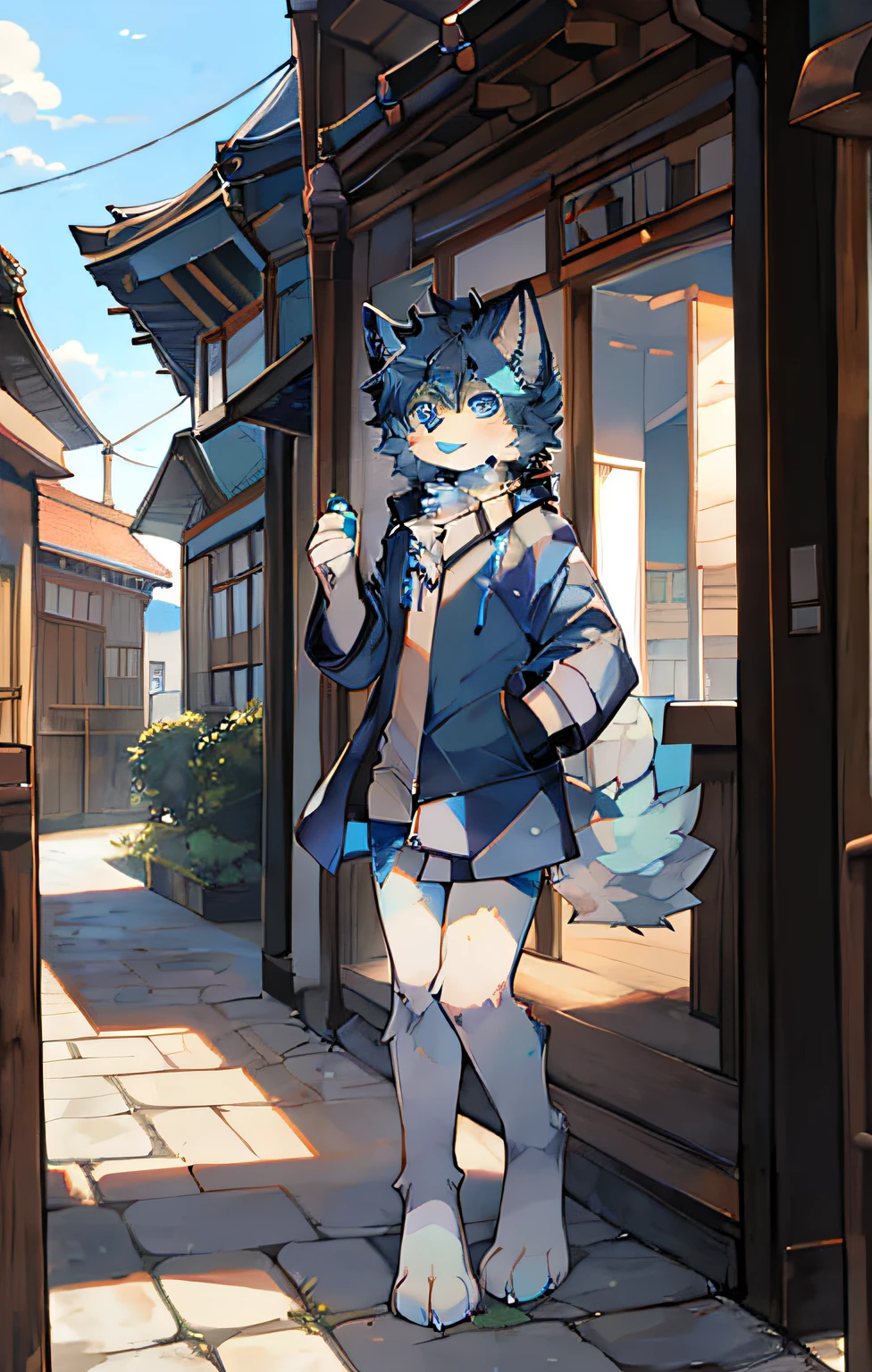 shaggy,furred,bodyfur,城市,Clear day,Blue hair,blue color eyes