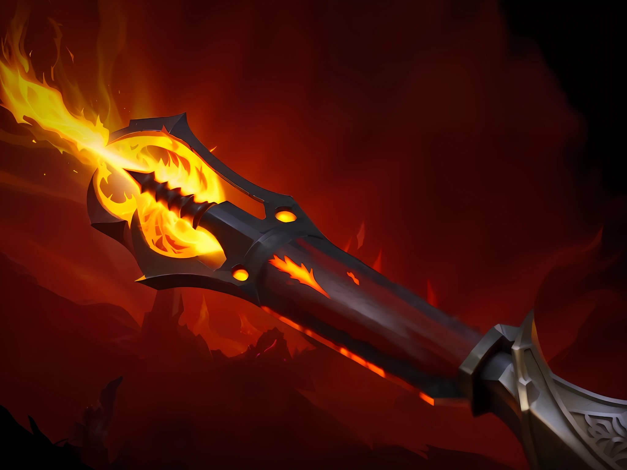 Close-up of the wooden staff，There is a flame inside, Flaming Sword, flame spell, realistic fire sharp focus, glowing draconic staff, fire staff, heavy jpeg artifact blurry, flaming katana, artifact dota2, fire powers fire swirling, Ultra detail. Digital painting, wielding a flaming sword, holy flame spell, flame conjuring