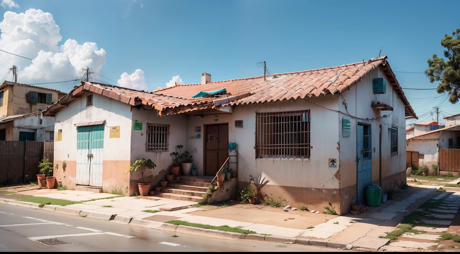 casa pobre em um bairro pobre fundo borrado (obra-prima) (8k high resolution) (melhor qualidade) (Ultra Definition) (Ultra realista)(Foto RAW) (Foto realista) (bright illumination)