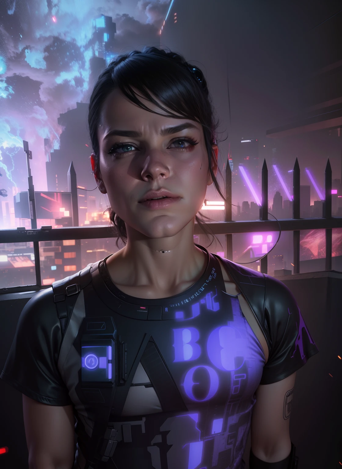 Change background to cyberpunk 8k realistic face change dress to cyberpunk