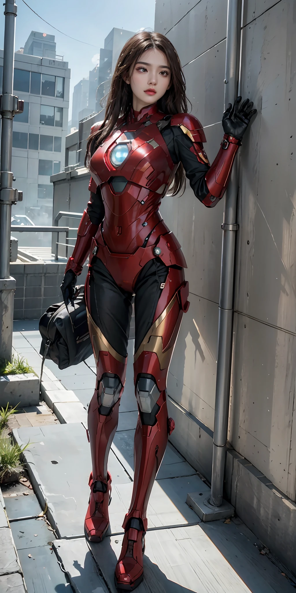 (1girl:1.3), solo,__body-parts__, official art, unity 8k wallpaper, ultra detailed, beautiful and aesthetic, beautiful, masterpiece, best quality, RAW, masterpiece, super fine photo,, best quality, super high Resolution, photorealistic, sunlight, full body portrait, stunningly beautiful,, dynamic pose, delicate face, vibrant eyes, (side view), she is wearing a futuristic Iron Man mech, red and gold, Highly detailed abandoned warehouse background, detailed face, detailed complex busy background, messy, gorgeous, milky, high detailed skin, realistic skin details, visible pores, sharp focus, volumetric fog, 8k uhd, dslr camera, High quality, film grain, fair skin, photorealism, lomography, sprawling metropolis in a futuristic dystopia, view from below, translucent