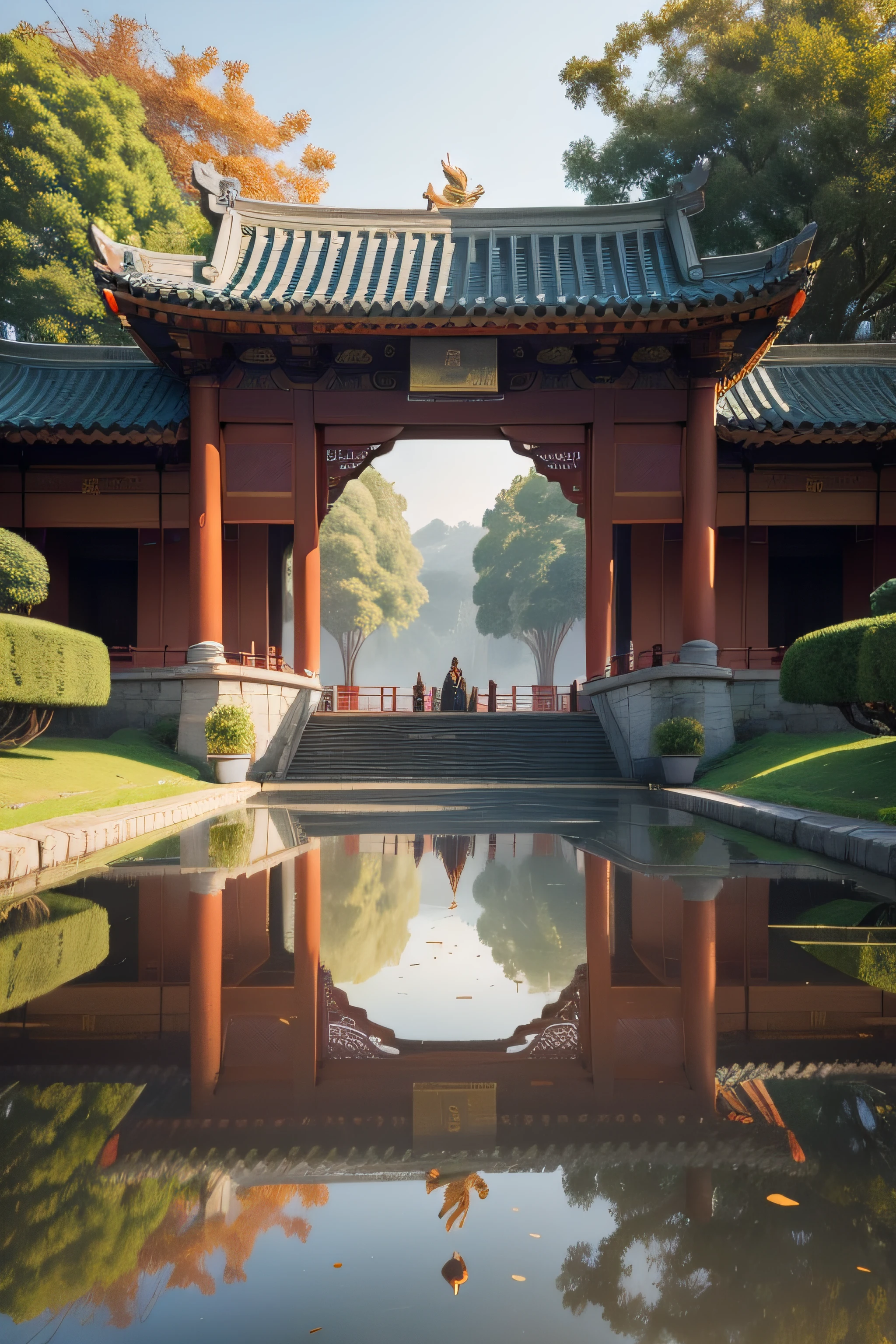 Walk through the noon gate,Then we came to a large square made of green bricks,There is a Jinshui Bridge in the square。Jinshui Bridge is a stone arch bridge,Look from afar,The Jinshui Bridge is like a bright moon,Take a closer look,The wyverns on the middle armrest are carved with beautiful pictures of different shapes:There are burning flames;There are golden gemstones;And high water columns ... The lions carved on the white stone next to it have different expressions:Some lie quietly in their nests;Others frolic happily;There are also claws,It seems to want to scare away the tourists on the bridge。It's a lot of variety。A breeze blows from the stream under the bridge,Refreshing。
After admiring the Golden Water Bridge ,Pass by the Taihe Gate,It embodies 5,000 years of splendor and ancient culture,The world-famous Hall of Taihe came into view。Look from afar,The Temple of Taihe is like a shining piece of gold,Resplendent,The golden glazed tiles are like small soldiers with great spirits,It's very neatly arranged。Take a closer look,The crooked corners are carved into phoenixes,The upturned eaves set the Taihe Hall majestic、spectacular 。Seventy-two large red pillars are carved with dragons and phoenixes,The golden roof reflects the majesty and status of ancient emperors。At this moment,I seemed to see a group of eunuchs waiting on both sides,The emperor sat on the dragon chair,The ministers knelt before the emperor ...