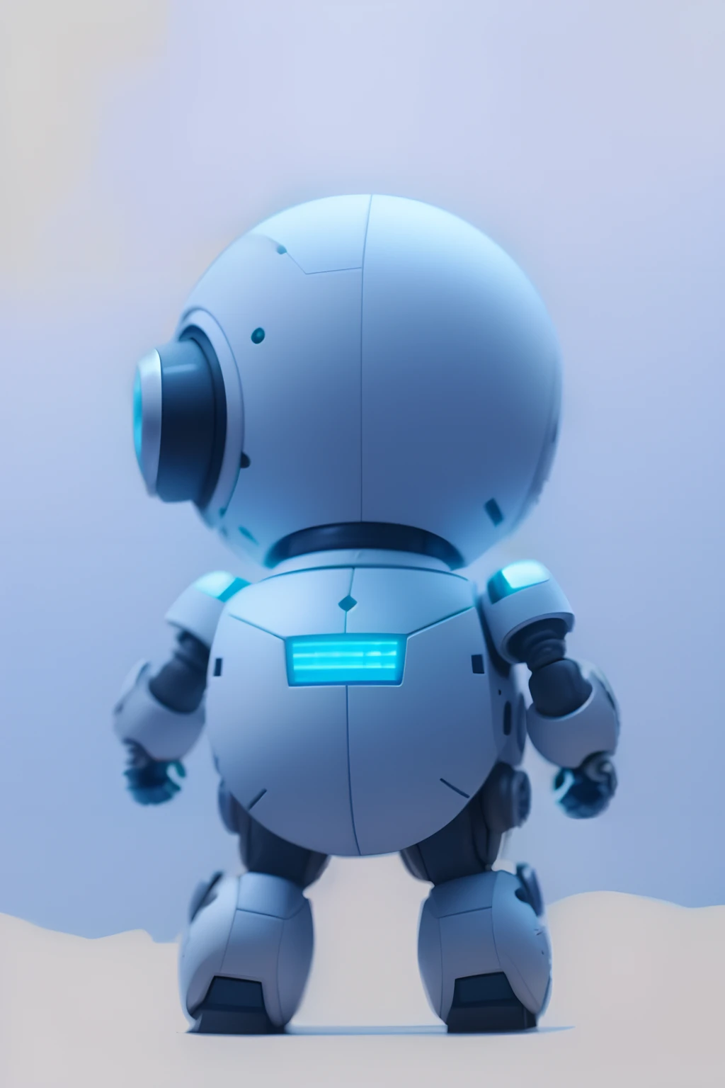 Back view, a cute little robot standing, size, short stature, 2 robot ears, view from behind