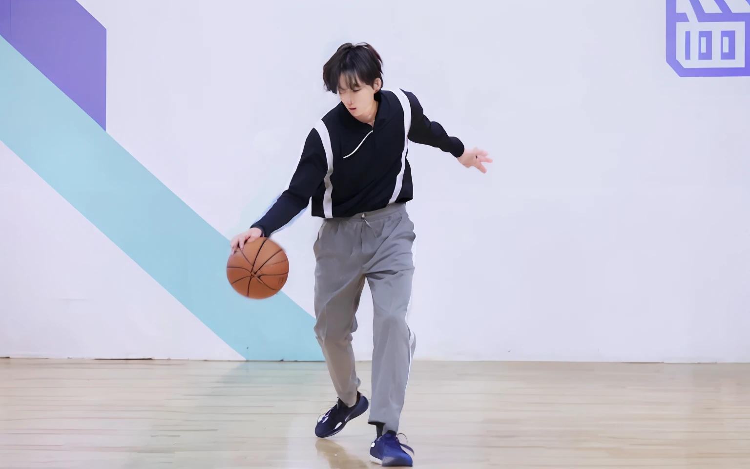 There was a man playing basketball, Cai Xukun, trending dribble, park jimin, jimin, drools, dribbble, he is dancing, jungkook, yanjun cheng, bts, dribble popular, he is floundering, trending on dribbble, inspired by Yanjun Cheng, Playing basketball