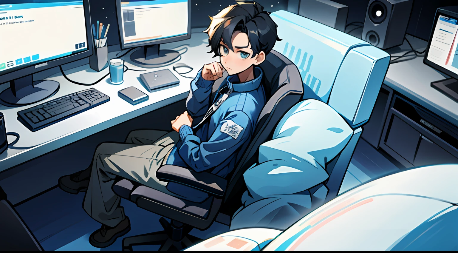 (best qualtiy,tmasterpiece),1boys,Computer login,Message box,Multi-option,The expression is cold and handsome,Trendy,Sit in a chair,