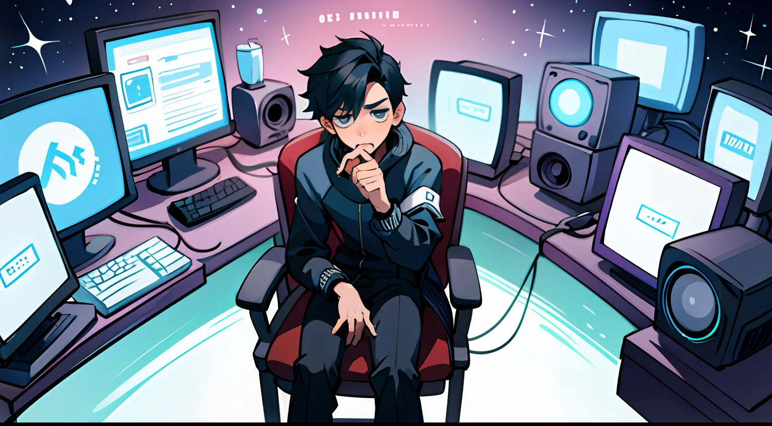 (best qualtiy,tmasterpiece),1boys,Computer login,Message box,Multi-option,The expression is cold and handsome,Trendy,Sit in a chair,